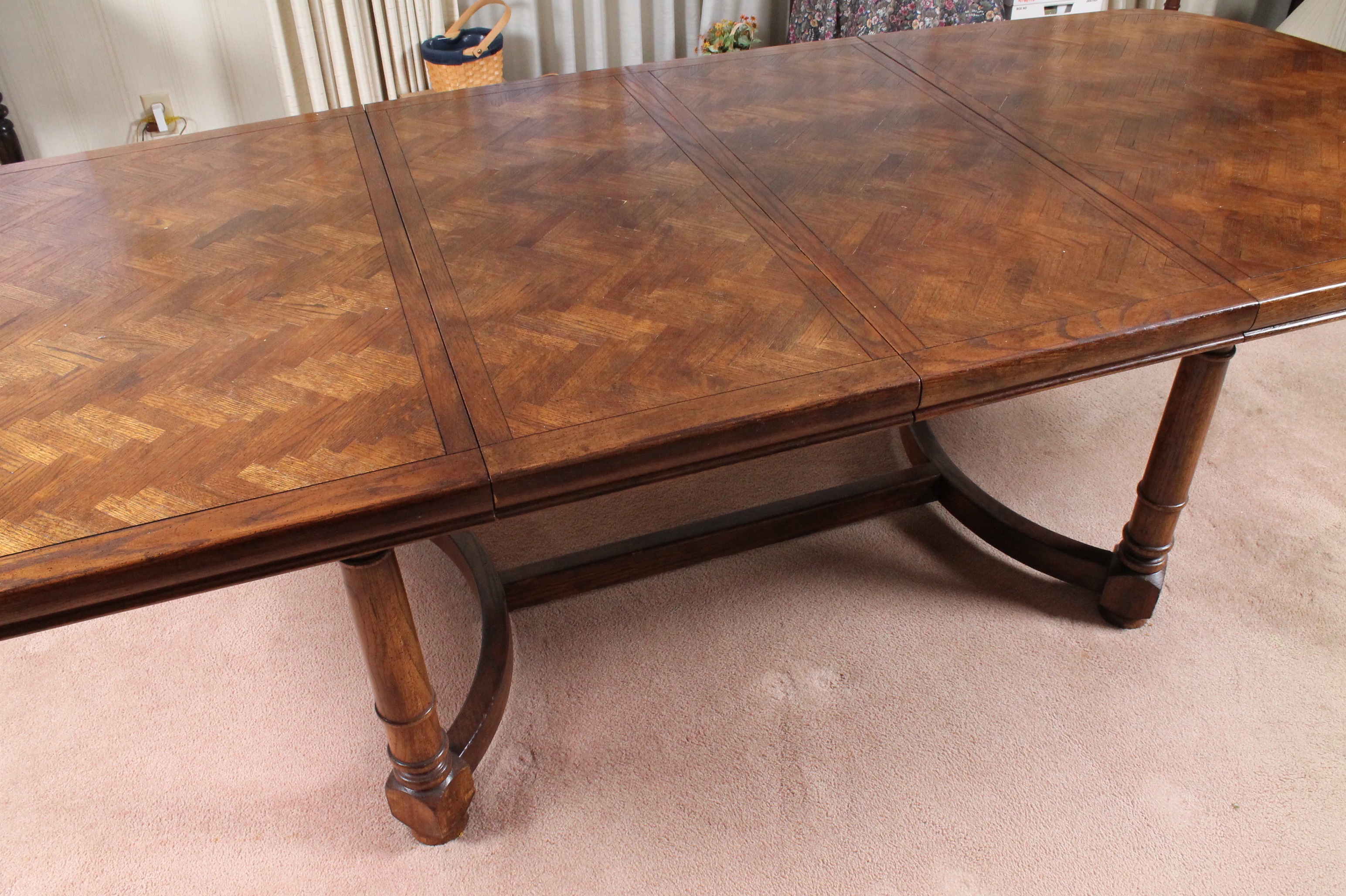 Vintage Century Furniture Oak Dining Table with Parquet Top | EBTH