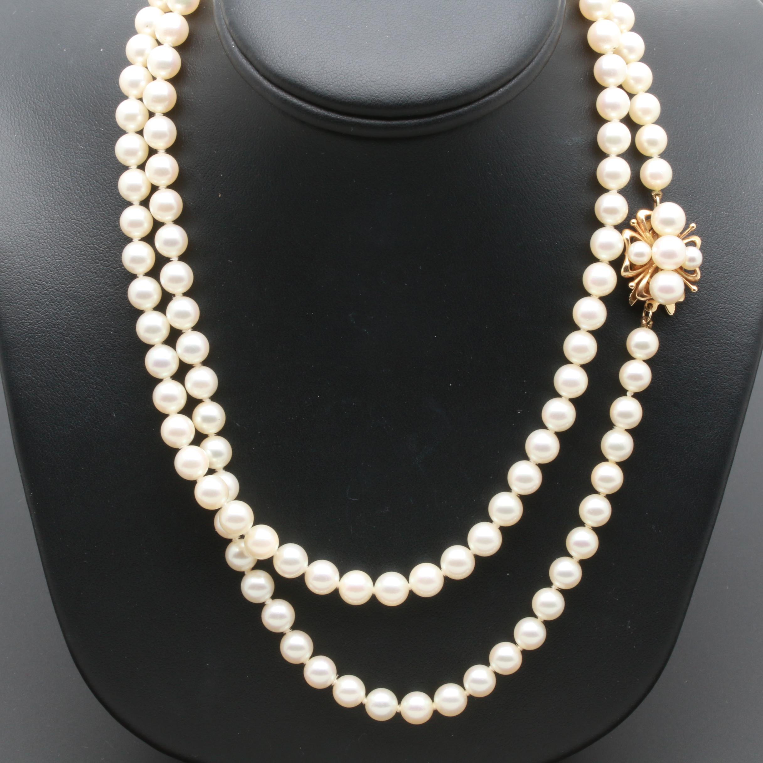 Mikimoto 14K Yellow Gold Cultured Pearl Necklace EBTH