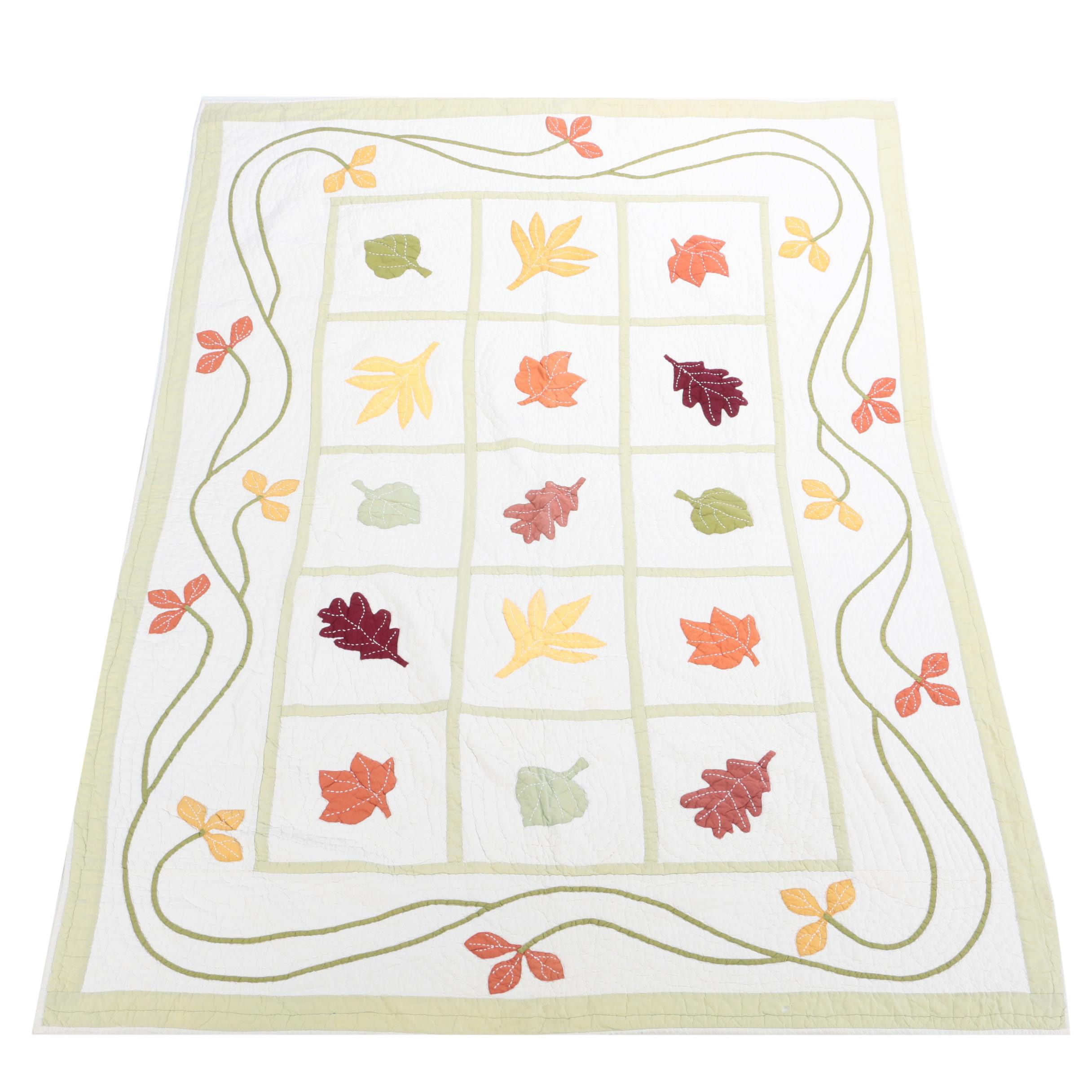 Pottery Barn Autumn Leaves Quilted Coverlet Ebth