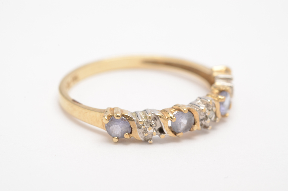 Samuel Aaron 10K Yellow Gold Diamond and Tanzanite Ring EBTH