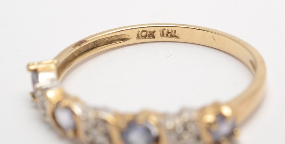 Samuel Aaron 10K Yellow Gold Diamond and Tanzanite Ring EBTH