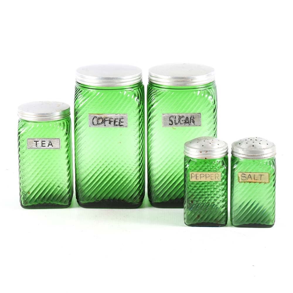 Vintage Green Glass Canister Set EBTH