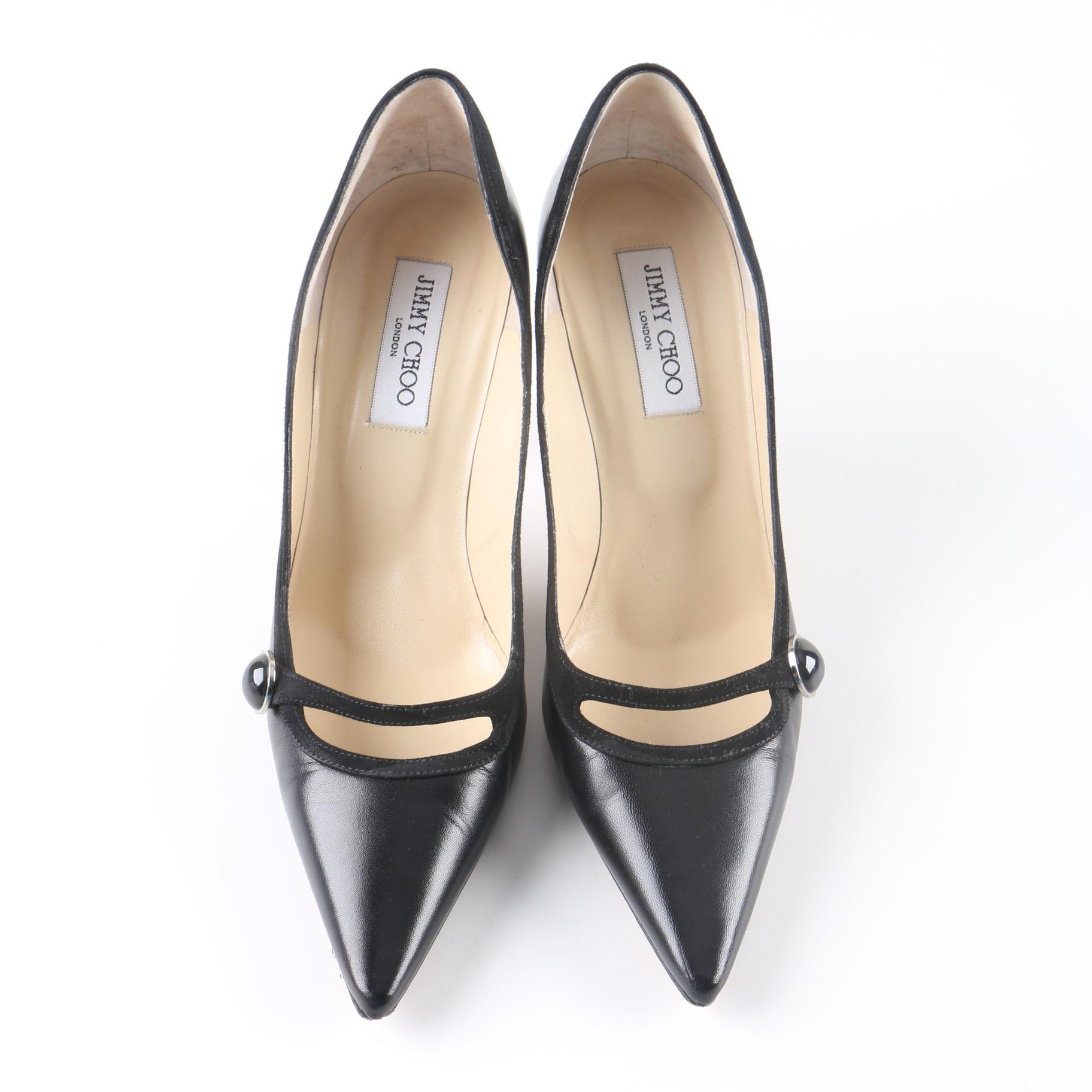 Jimmy Choo London Black Leather and Suede Pumps EBTH
