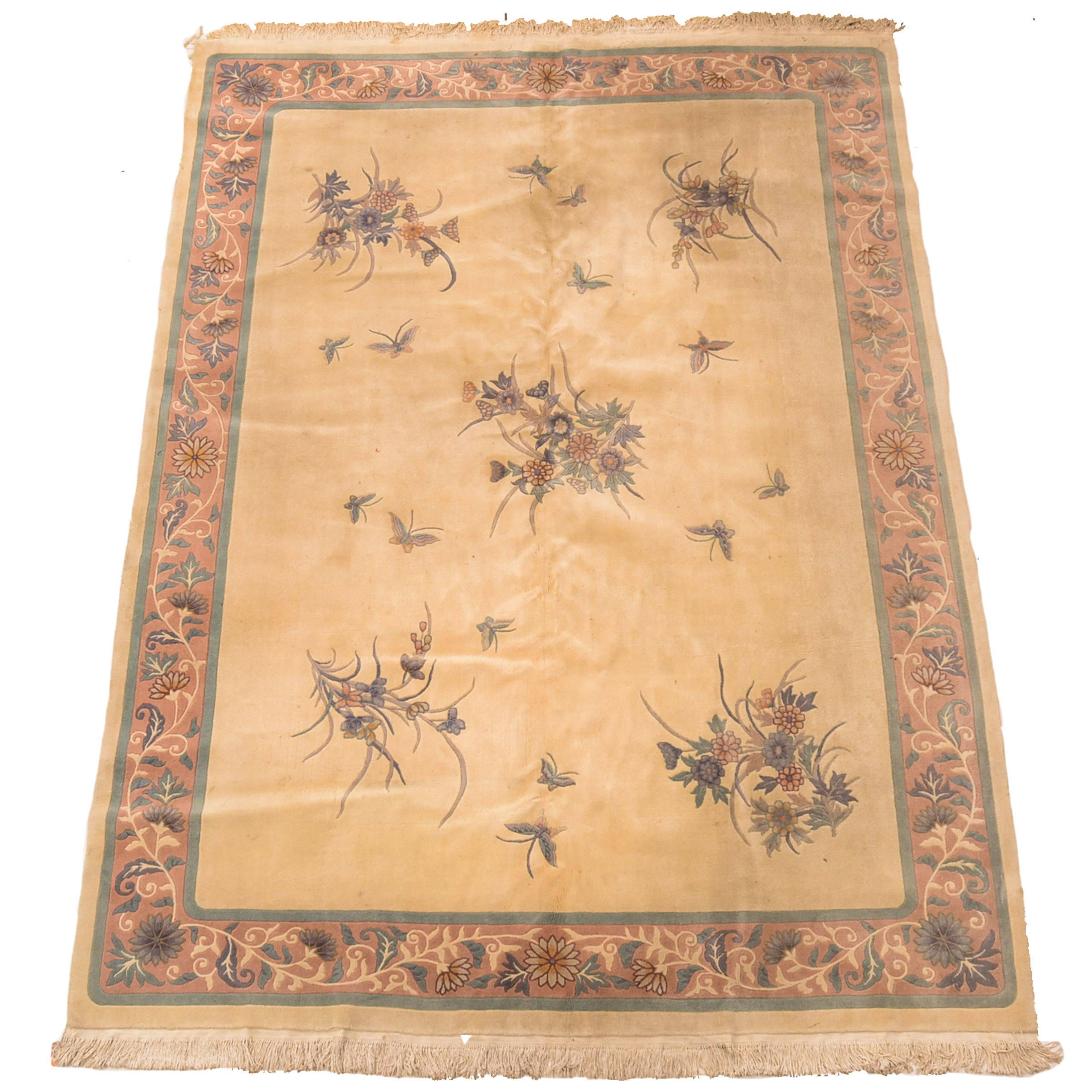 HandKnotted Chinese Floral Carved Wool Area Rug EBTH
