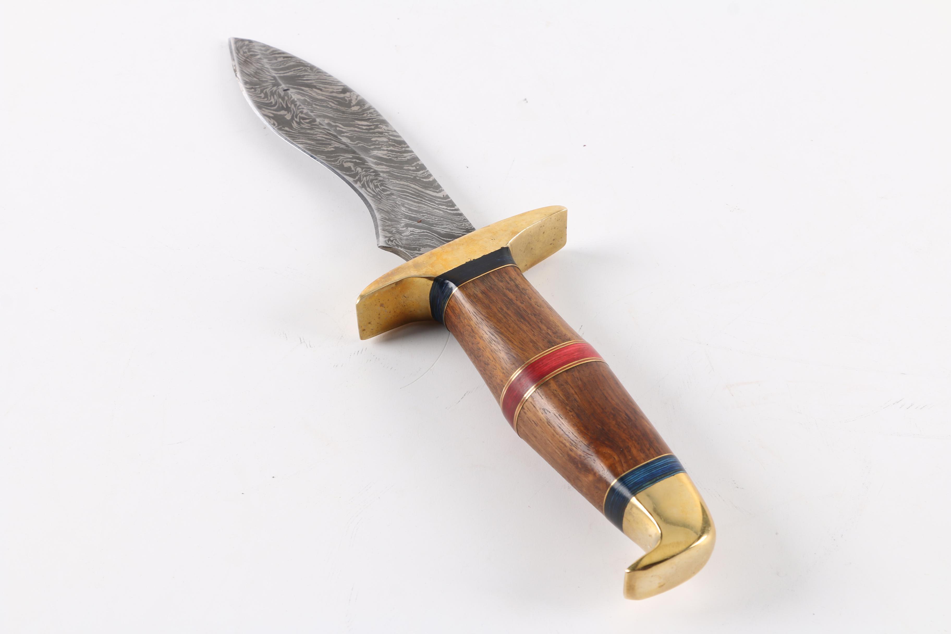 Cutlery Salvation Damascus Steel Knife with Leather Sheath and Wooden