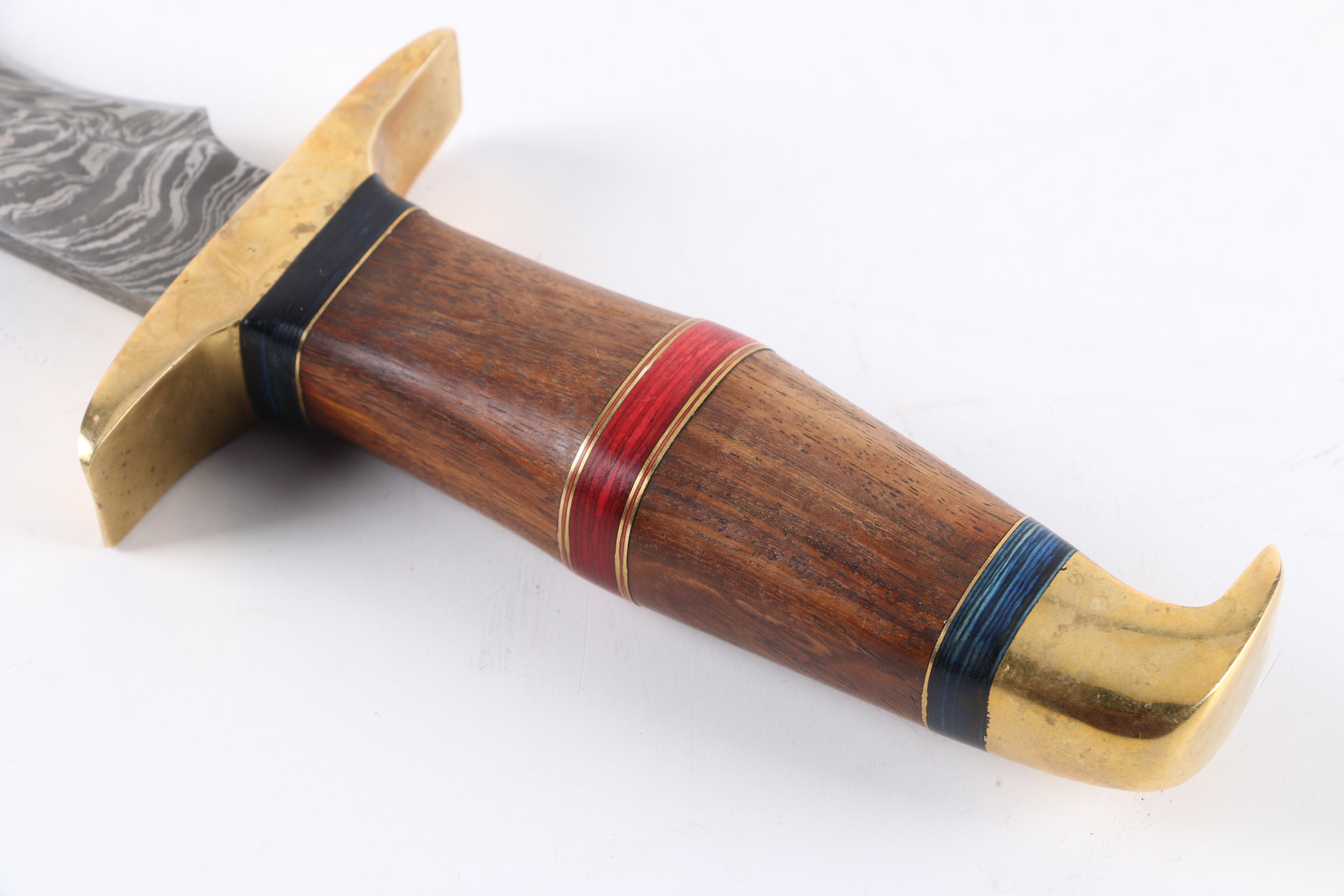 Cutlery Salvation Damascus Steel Knife with Leather Sheath and Wooden