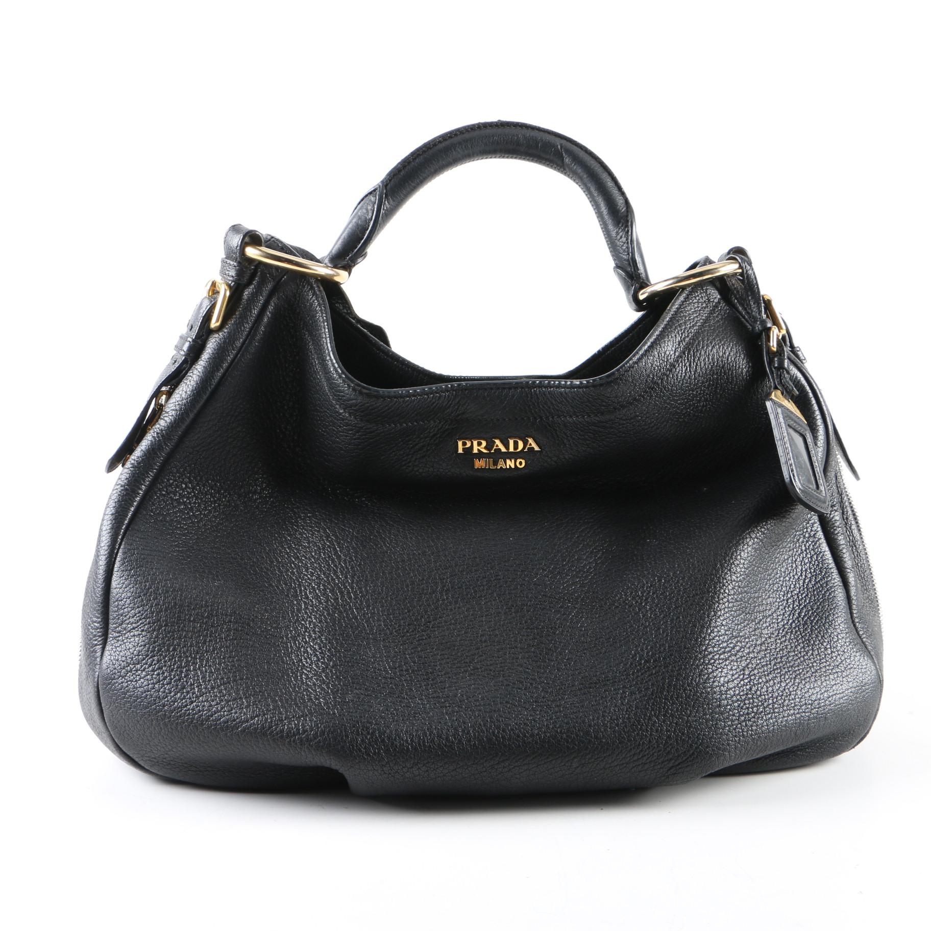 Prada Black Deerskin Leather Hobo Bag EBTH
