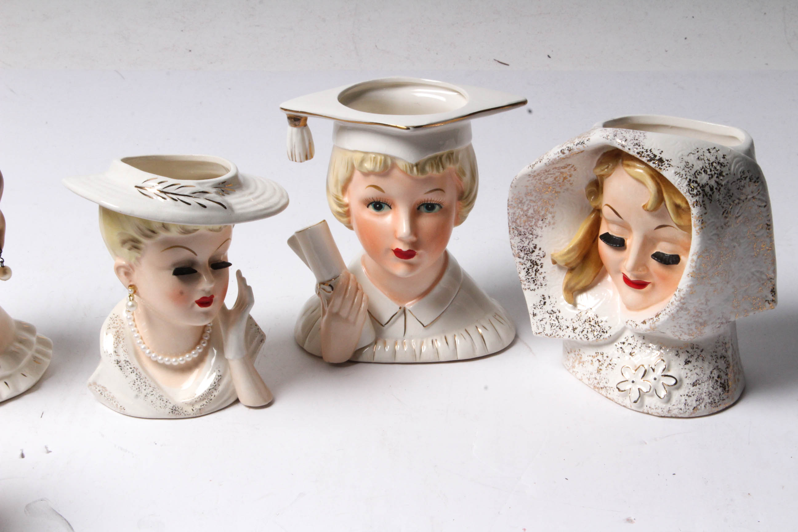 Five Vintage Porcelain Lady Head Vases in White EBTH