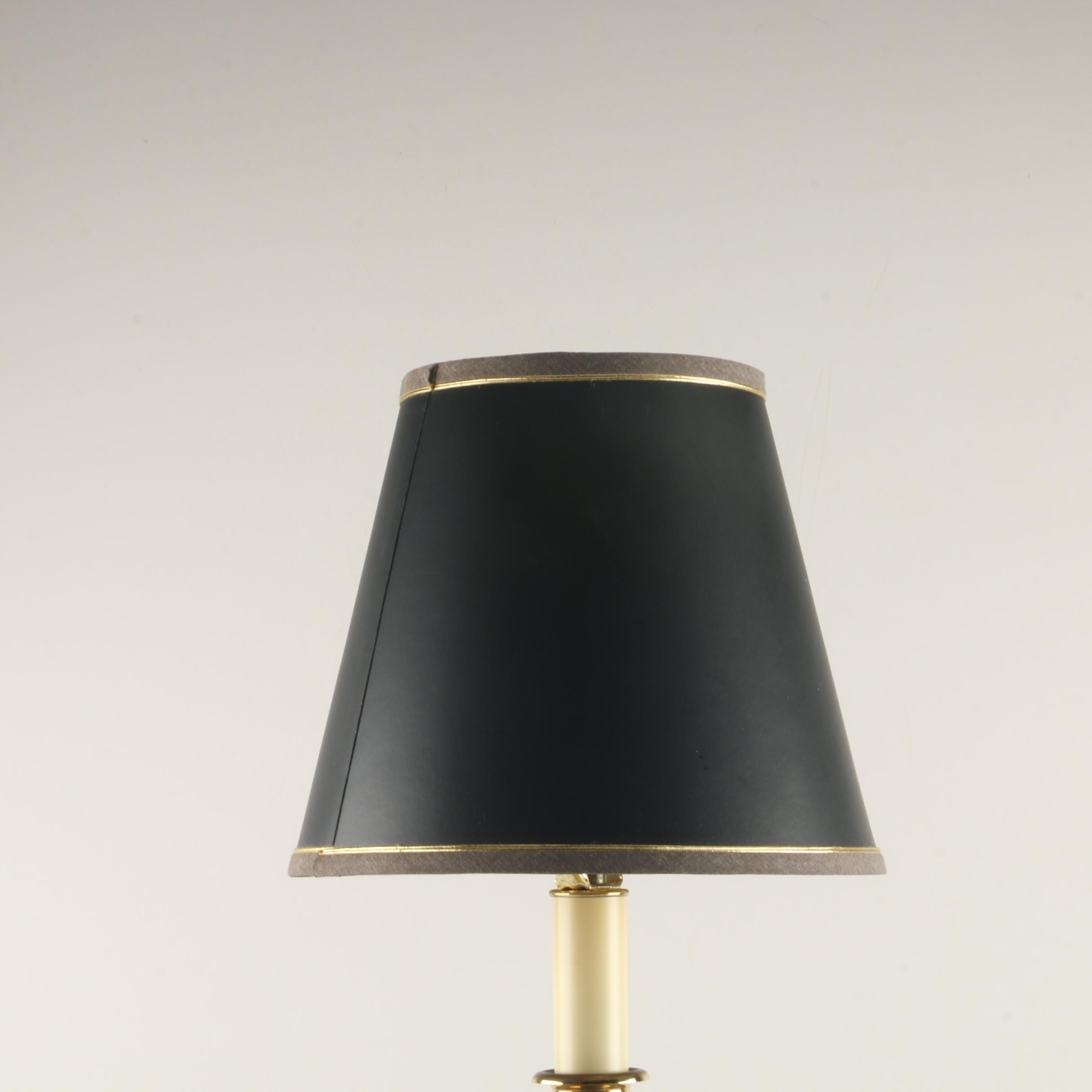 Brass Candlestick Style Table Lamp with Black Shade EBTH