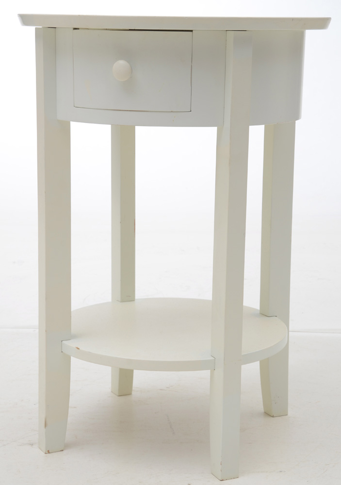 Pottery Barn White Circular Bedside Table EBTH