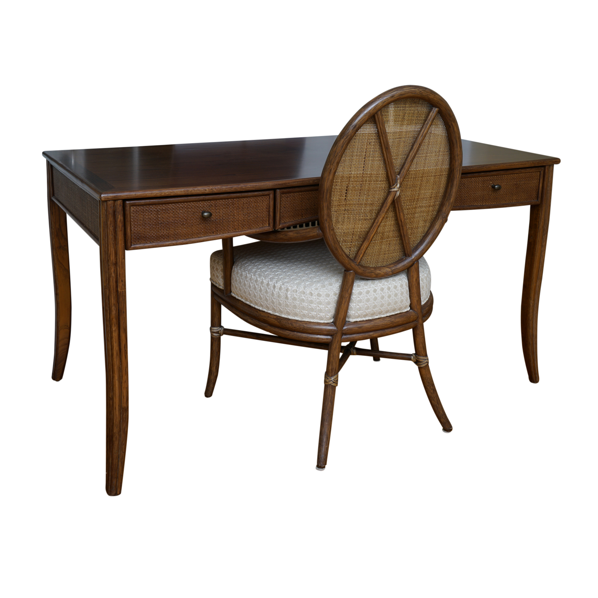 Contemporary Caned Desk And Oval X Back Chair By Barbara Barry For