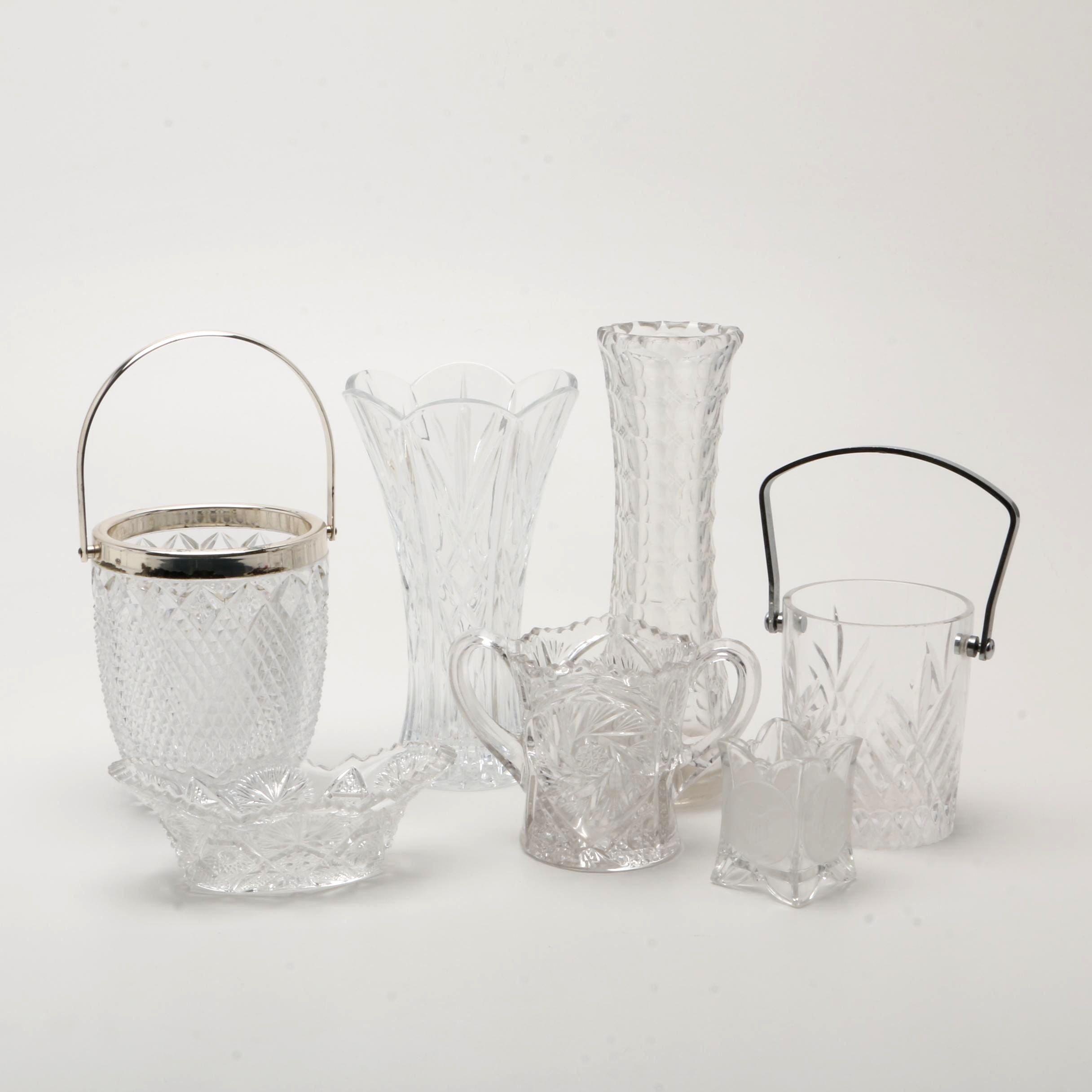 Vintage Pressed Glass Vases Ice Buckets Sugar Bowl And Dish Ebth