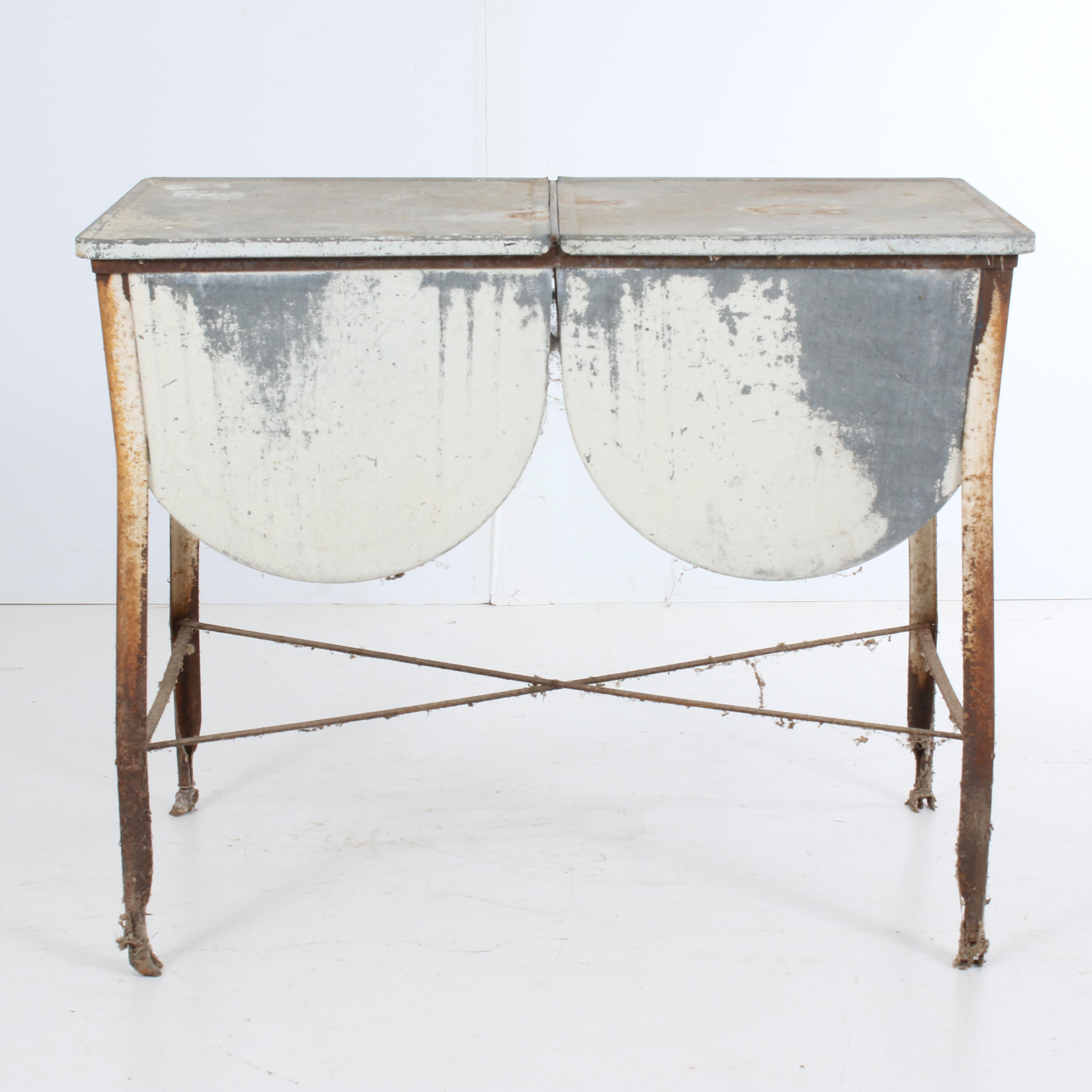 Vintage Galvanized Double Washtub On Iron Stand Ebth
