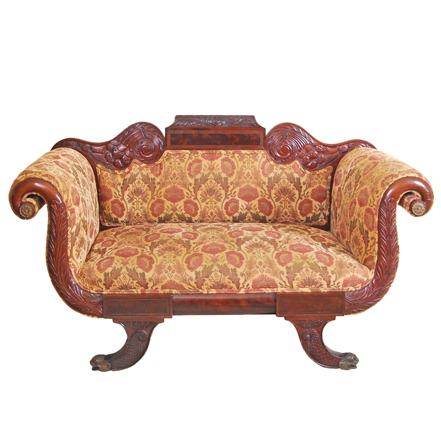 A Regency Style Scroll End Love Seat Sofa Ebth A Regency Style Scroll End Love Seat Sofa