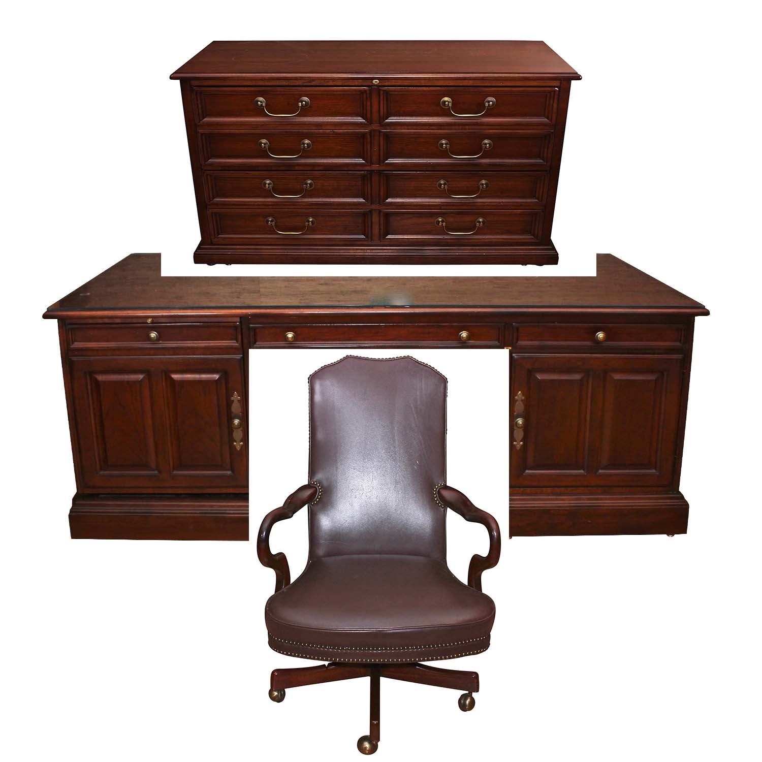 Sligh Executive Desk File Cabinet And Old Hickory Leather Office