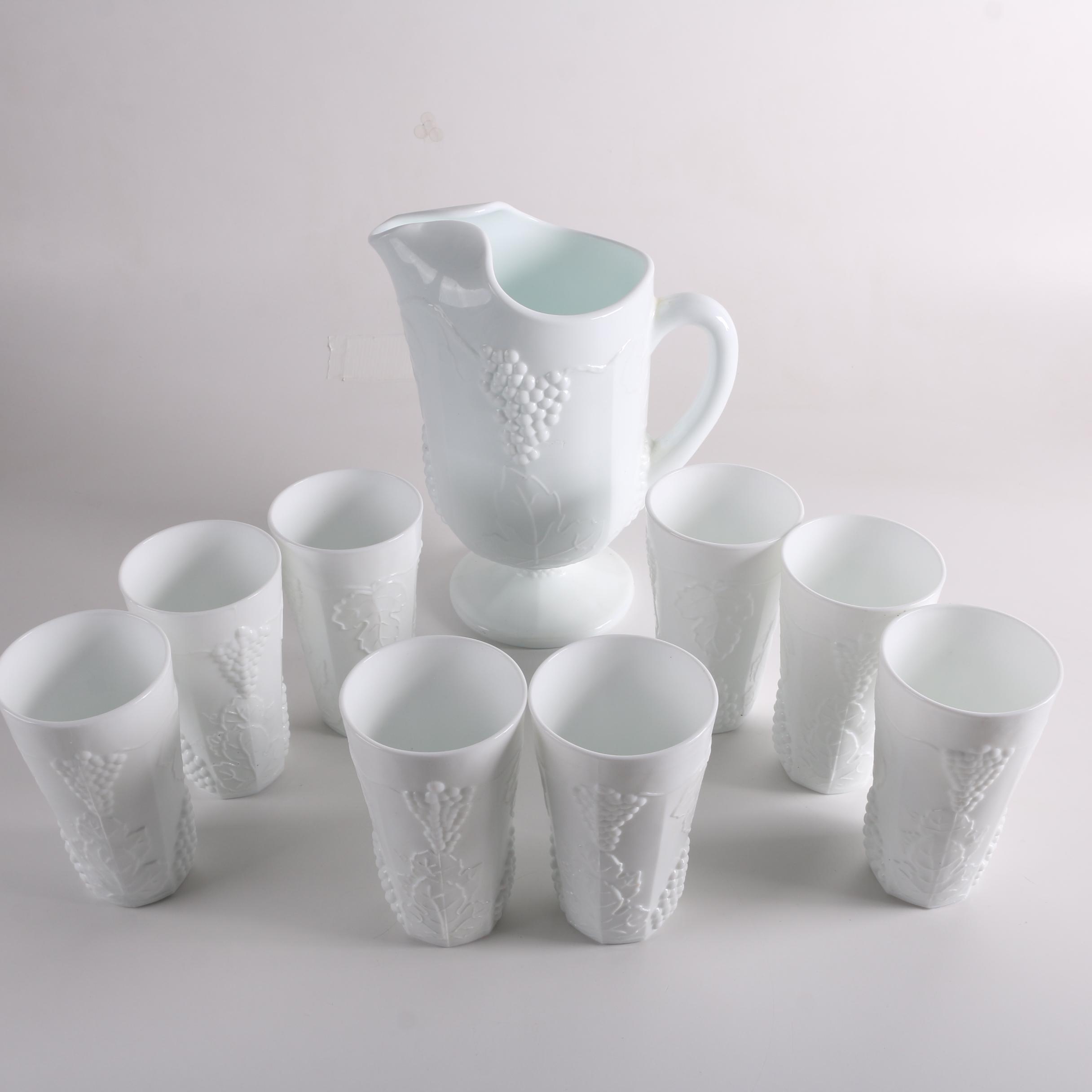 Vintage Indiana Glass "Colony Harvest" Milk Glass Lemonade Set C 1960s