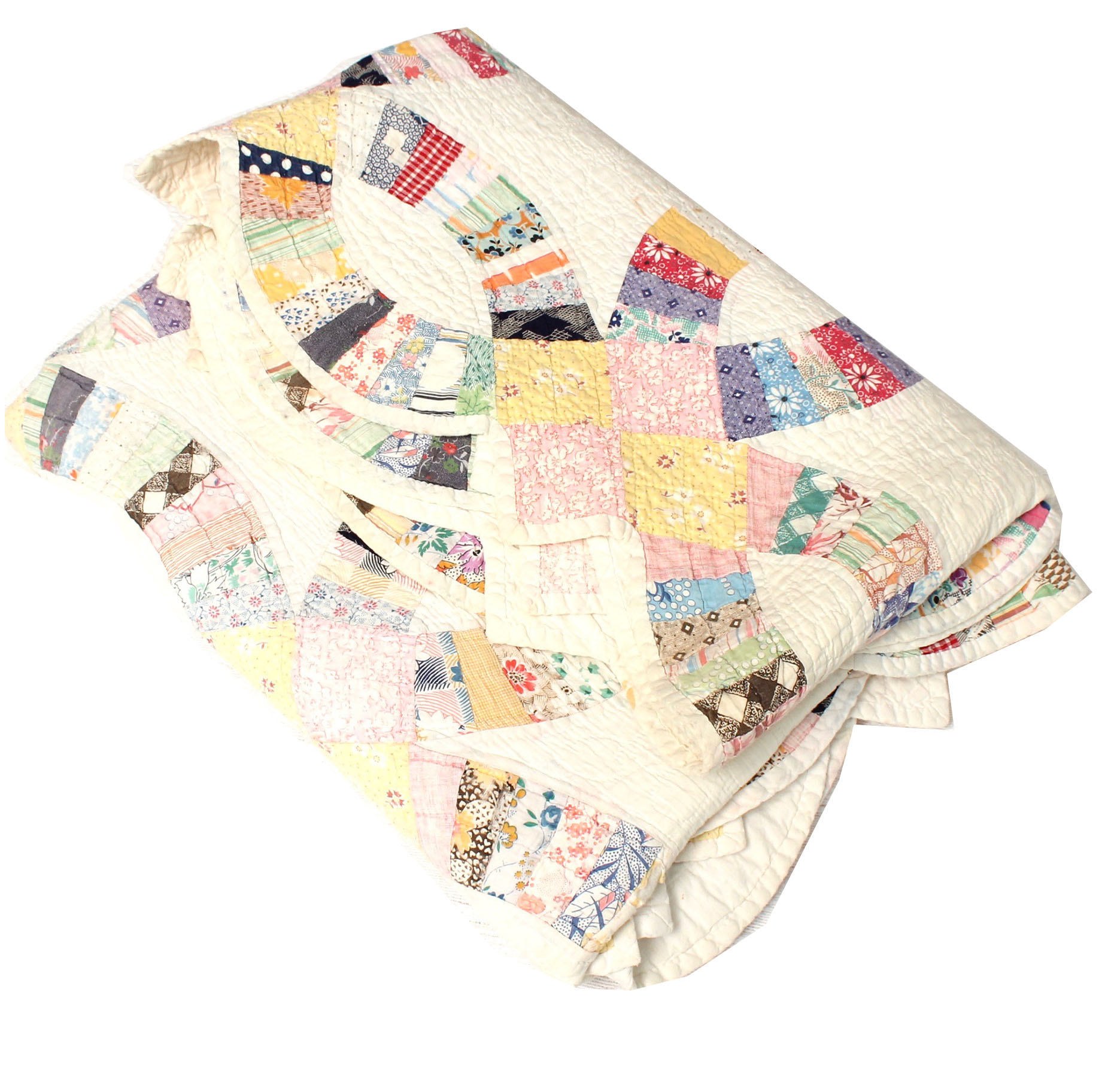 Vintage Hand Stitched "Wedding Ring" Quilt EBTH