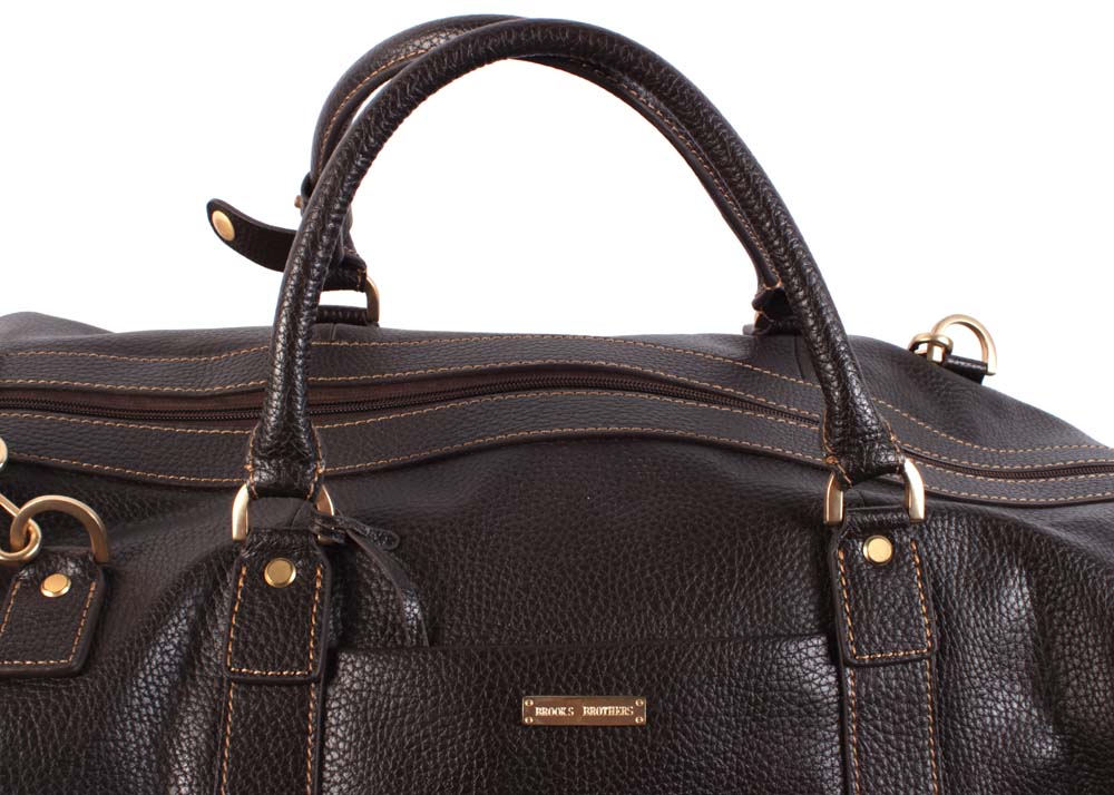 Brooks Brothers Brown Pebbled Leather Rolling Duffel Bag EBTH