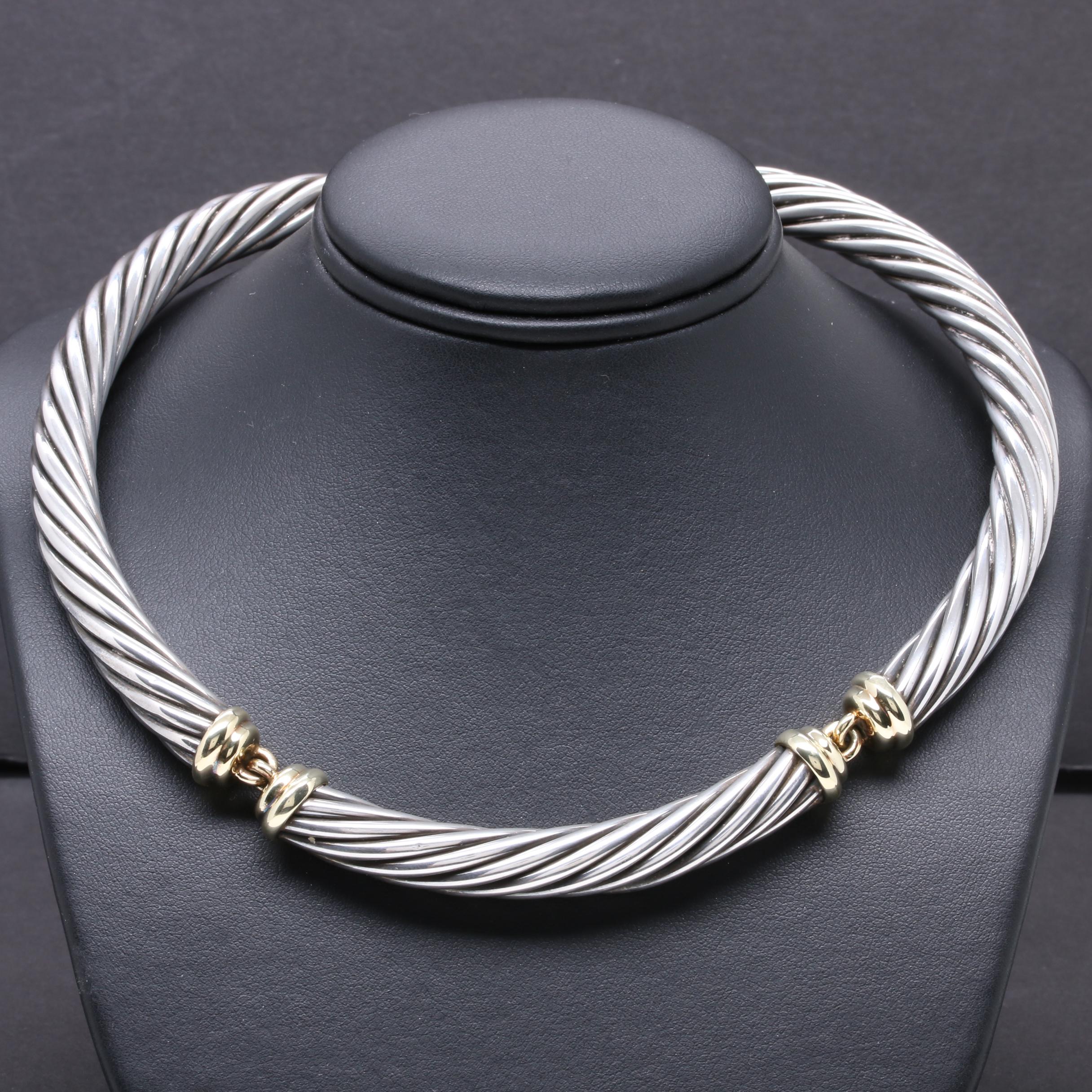 David Yurman "Metro" Sterling Silver Cable Collar Necklace with 14K