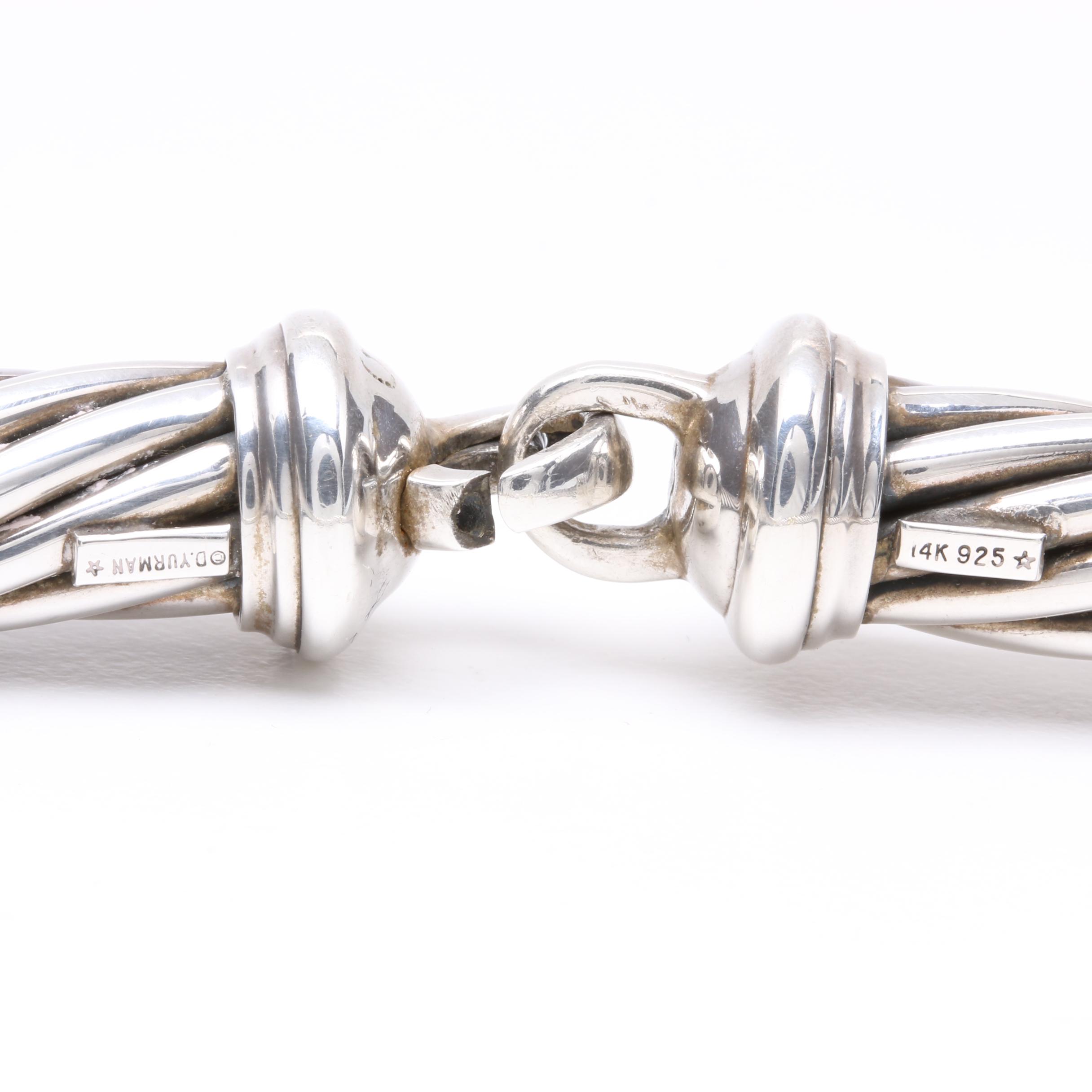 David Yurman "Metro" Sterling Silver Cable Collar Necklace with 14K