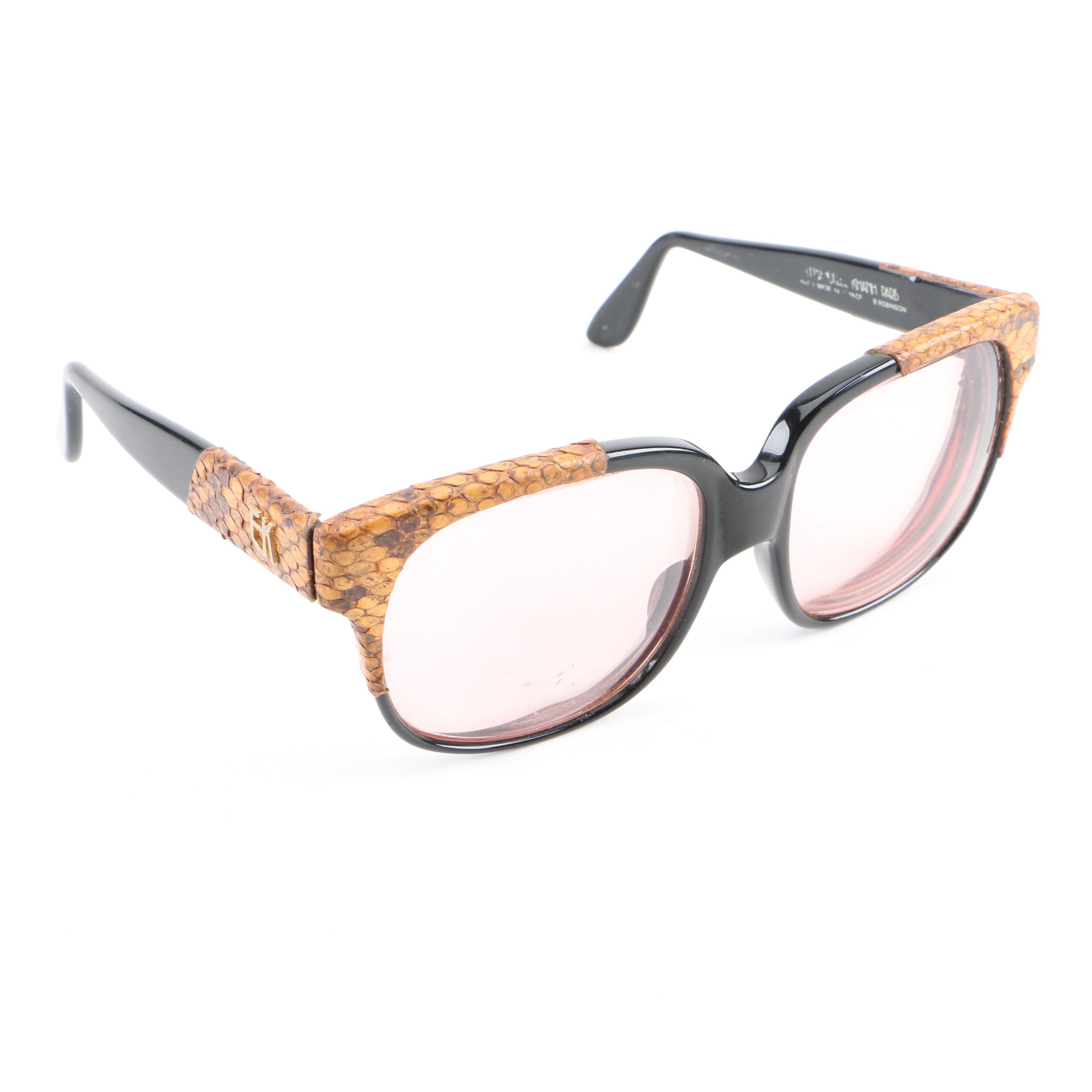 Circa 1970s Vintage Emmanuelle Khanh Sunglasses with Snakeskin Accented