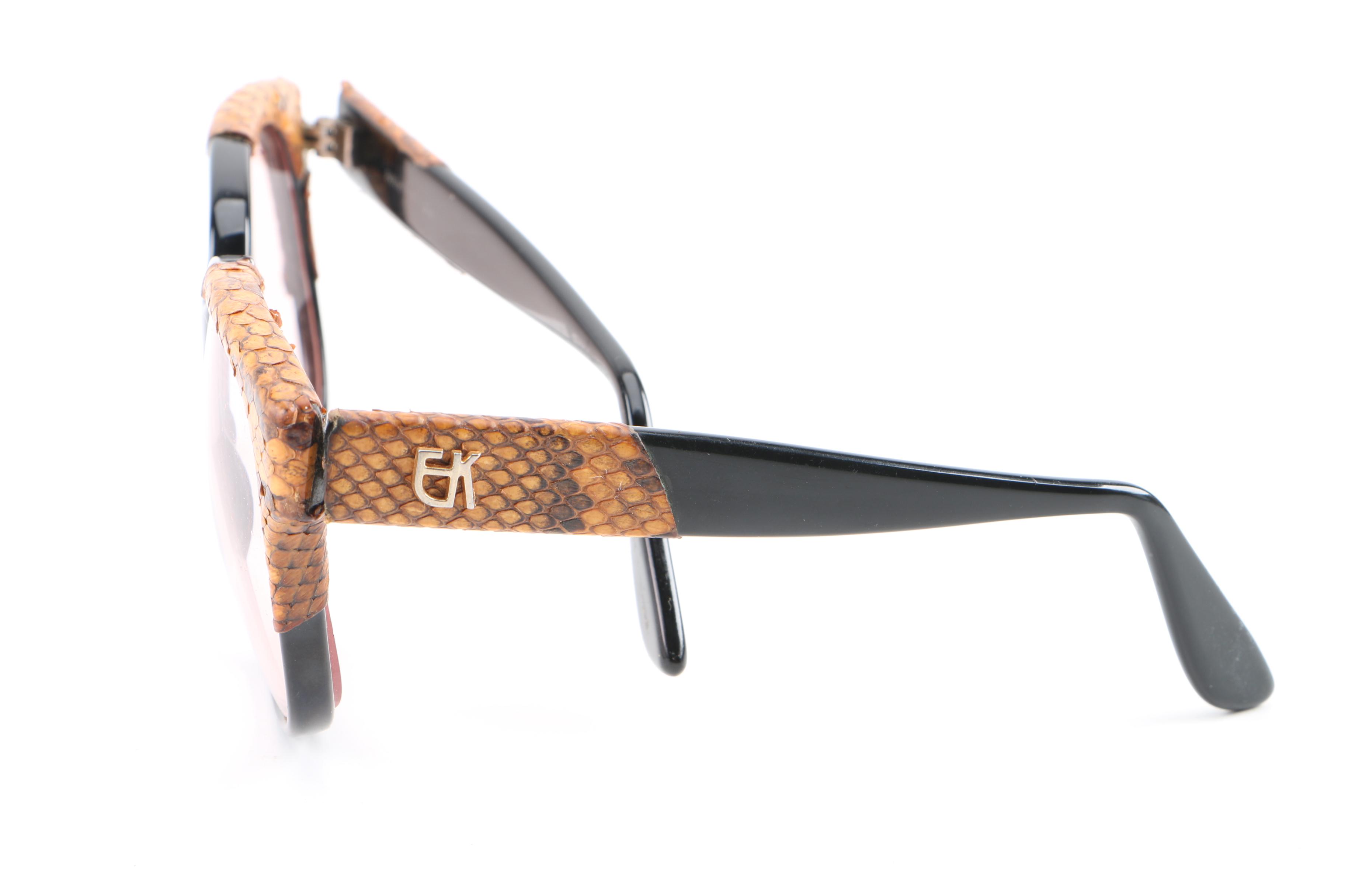 Circa 1970s Vintage Emmanuelle Khanh Sunglasses with Snakeskin Accented