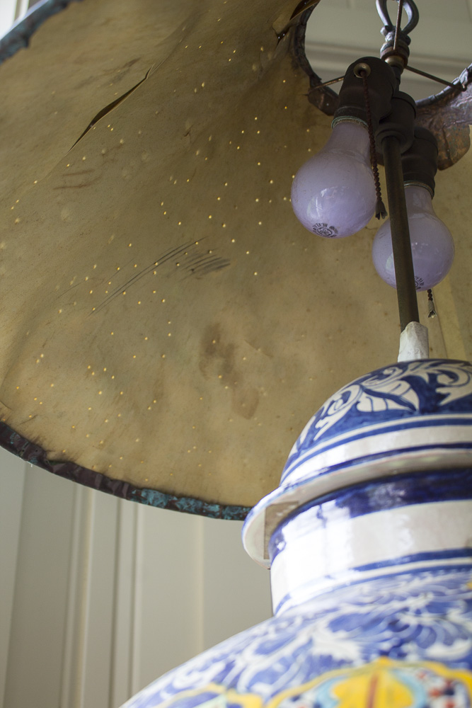 Portuguese-Style Hand-Painted Terracotta Table Lamp with Copper Shade