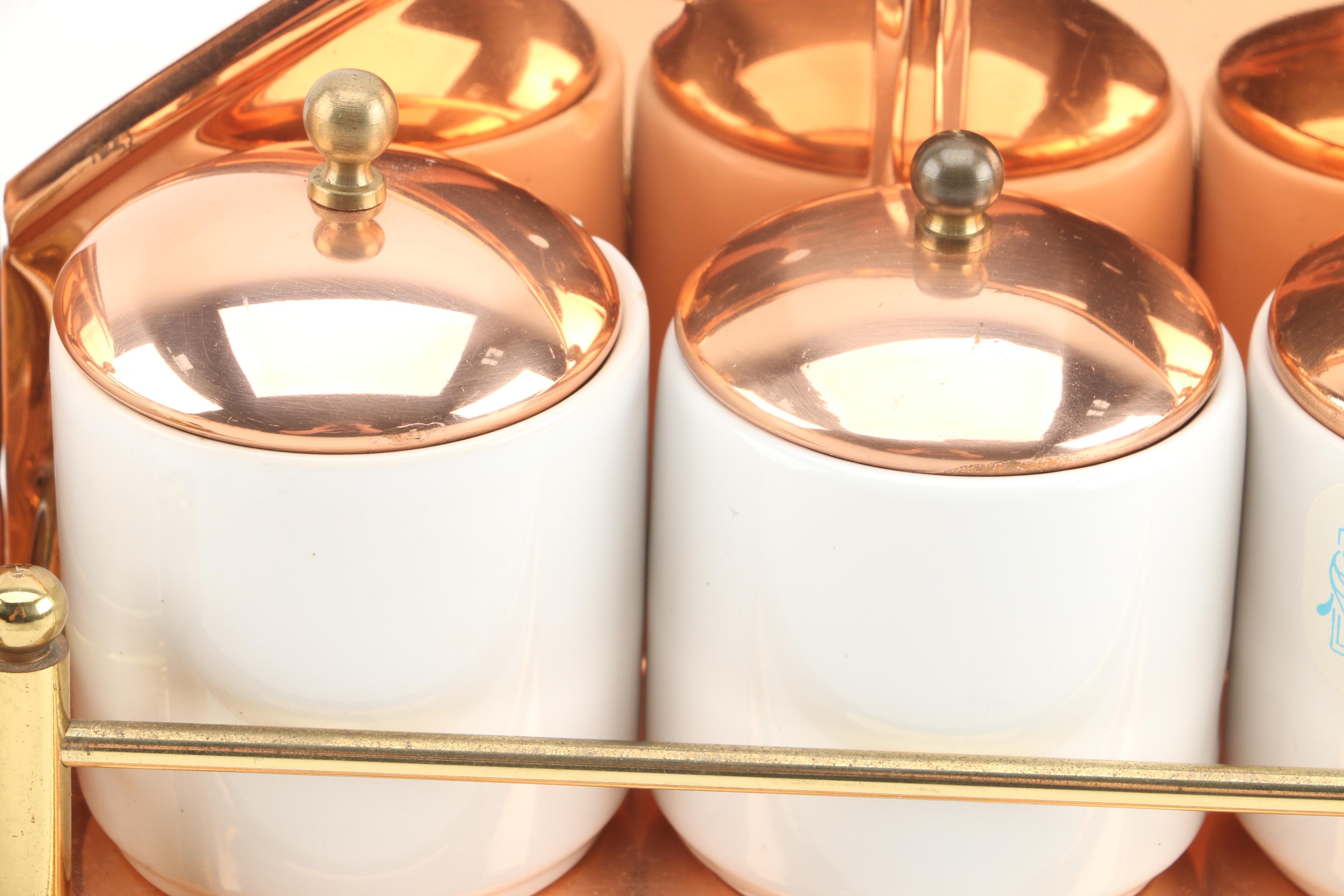 Vintage Copper Spice Racks with Ceramic Apothecary Style Spice Jars EBTH