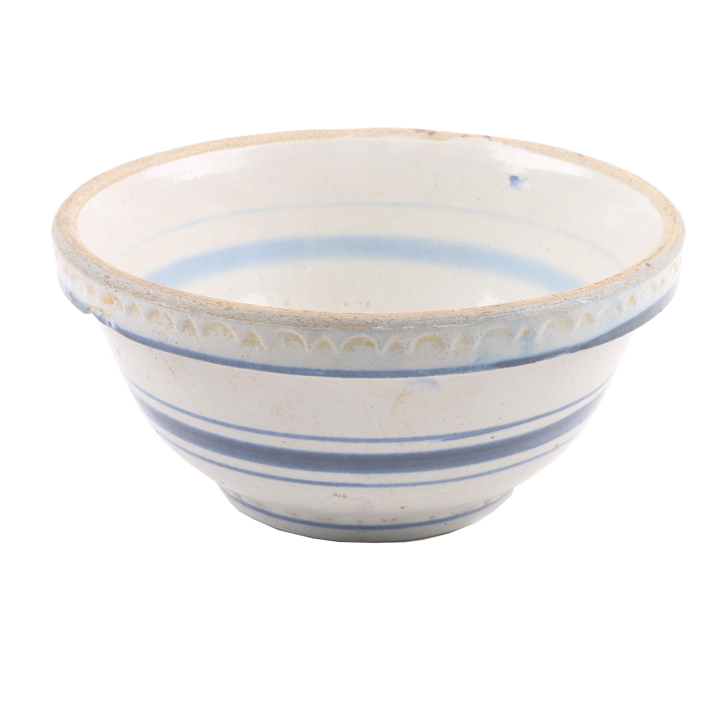 Vintage Blue and White Striped Salt Glazed Stoneware Mixing Bowl EBTH