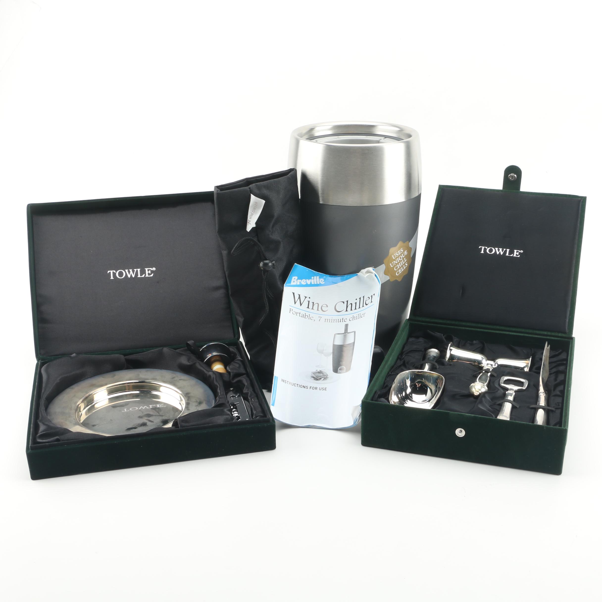 Towle Silver Plate Barware Sets with Breville Electric Wine Chiller EBTH