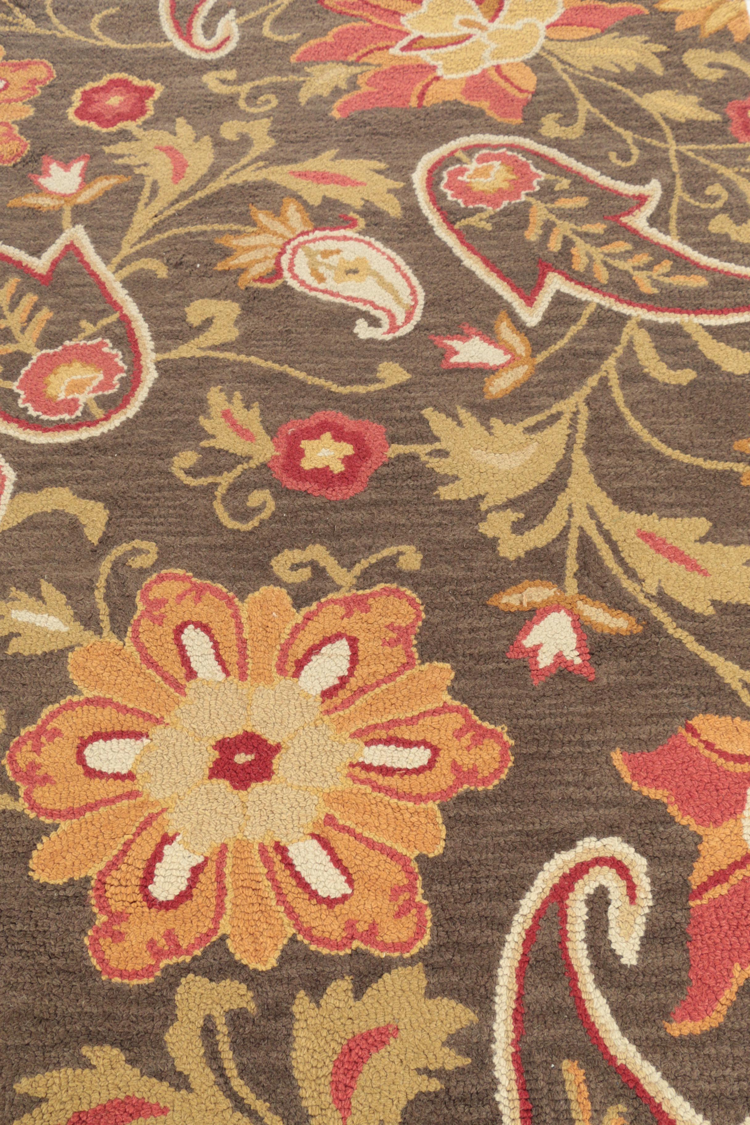 HandHooked Indian "Jacobean Floral" Wool Area Rug by Fieldcrest Luxury EBTH