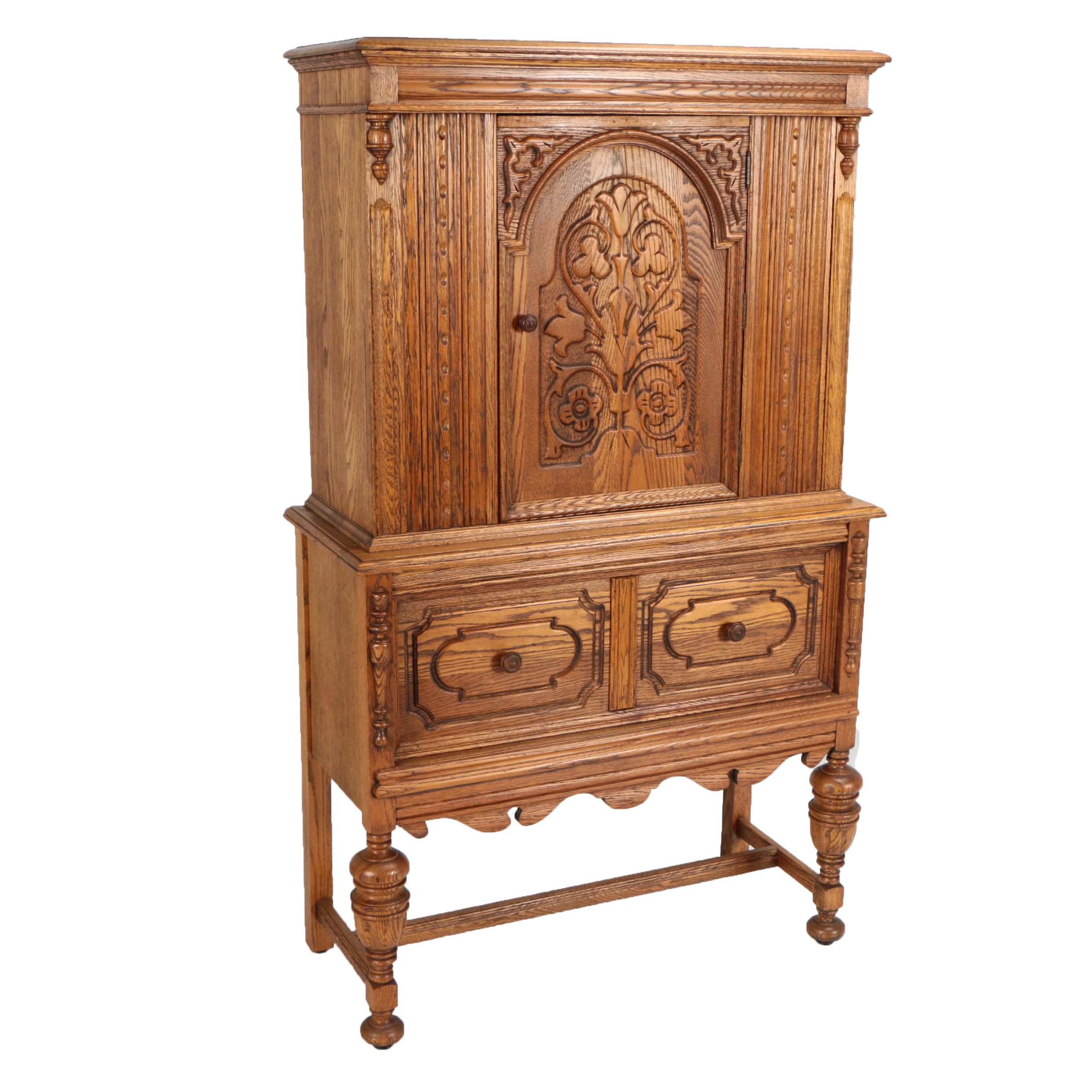 Jacobean Style Oak Highboy Hutch EBTH