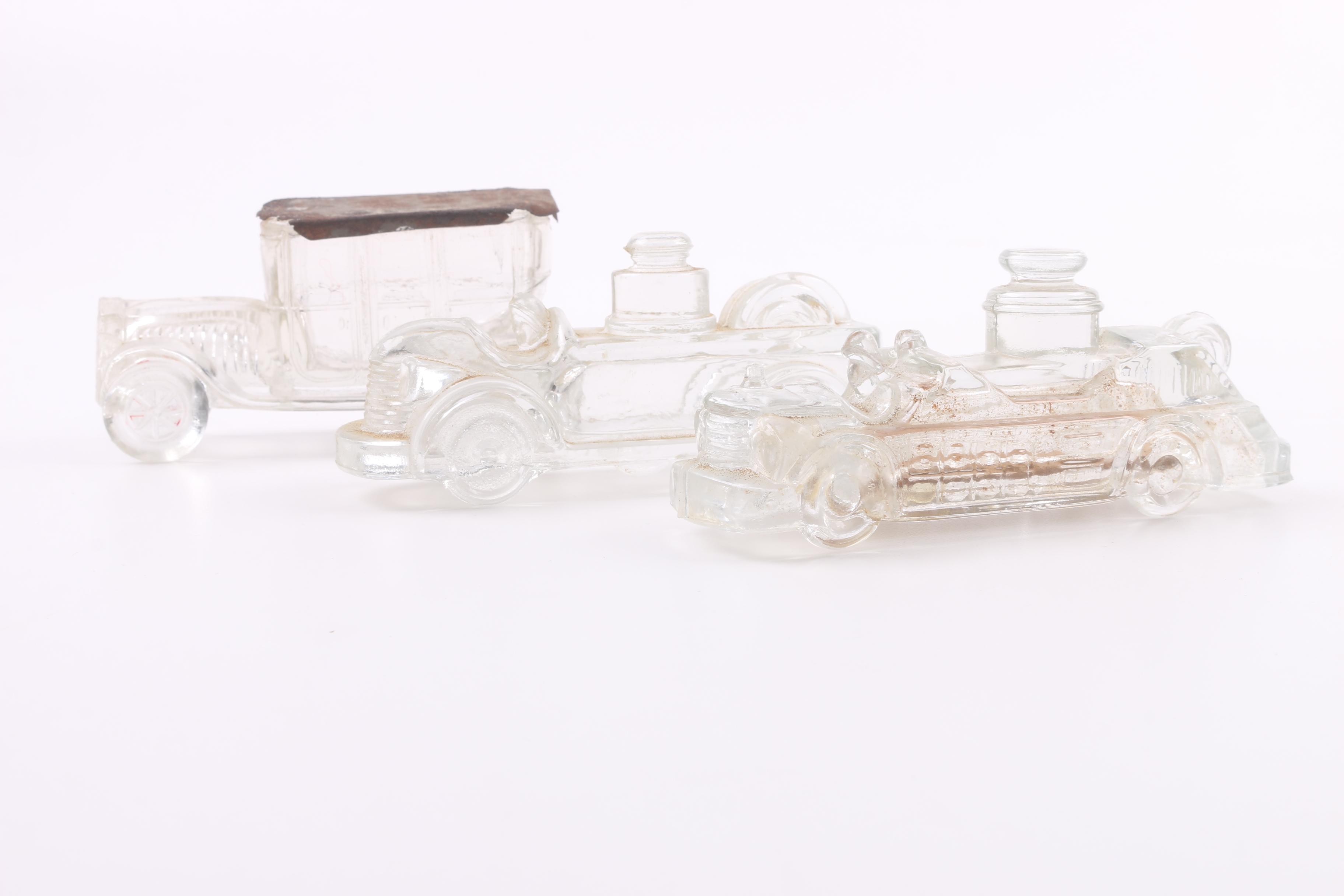 Vintage Pressed Glass Car Candy Canisters Including Victory Glass Co