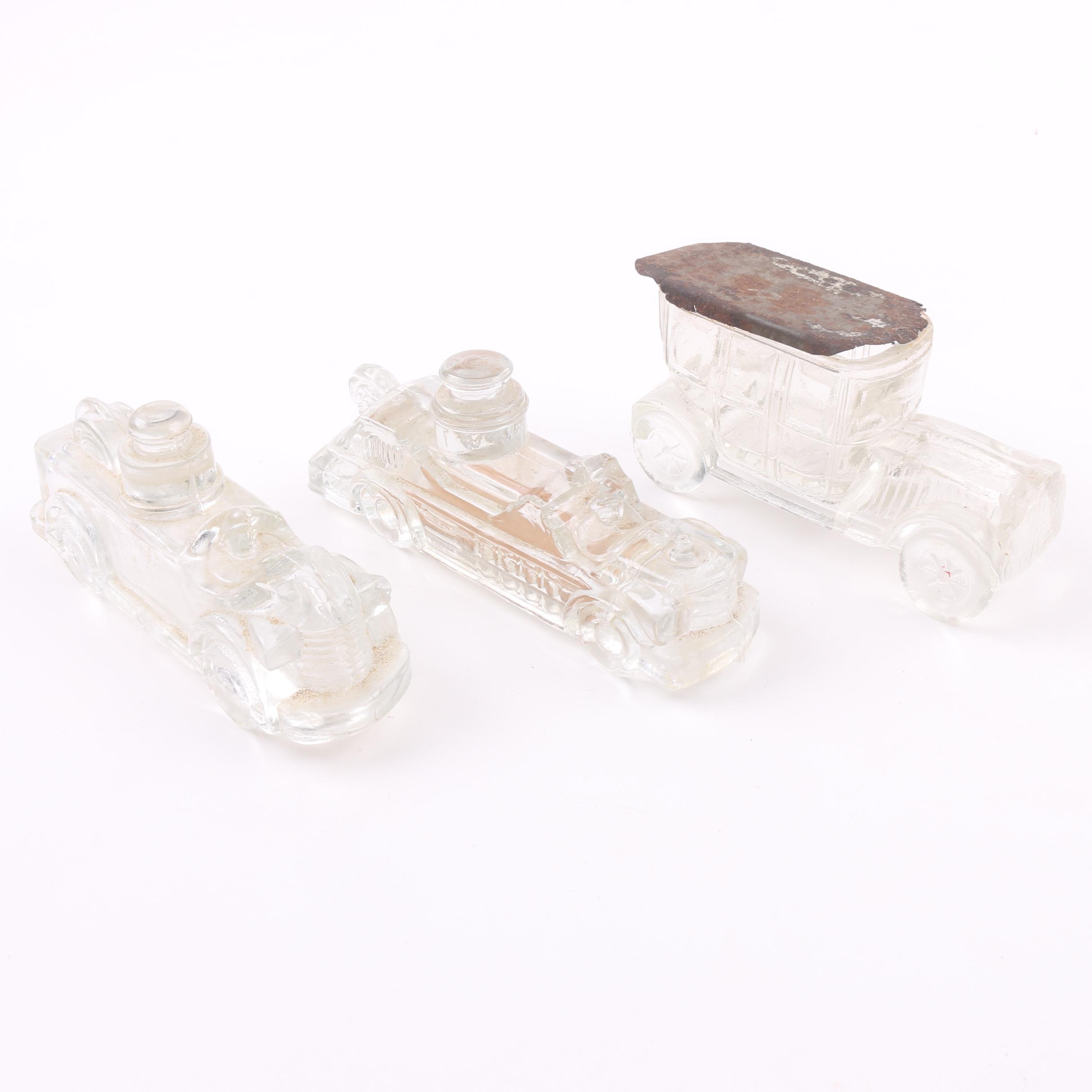 Vintage Pressed Glass Car Candy Canisters Including Victory Glass Co