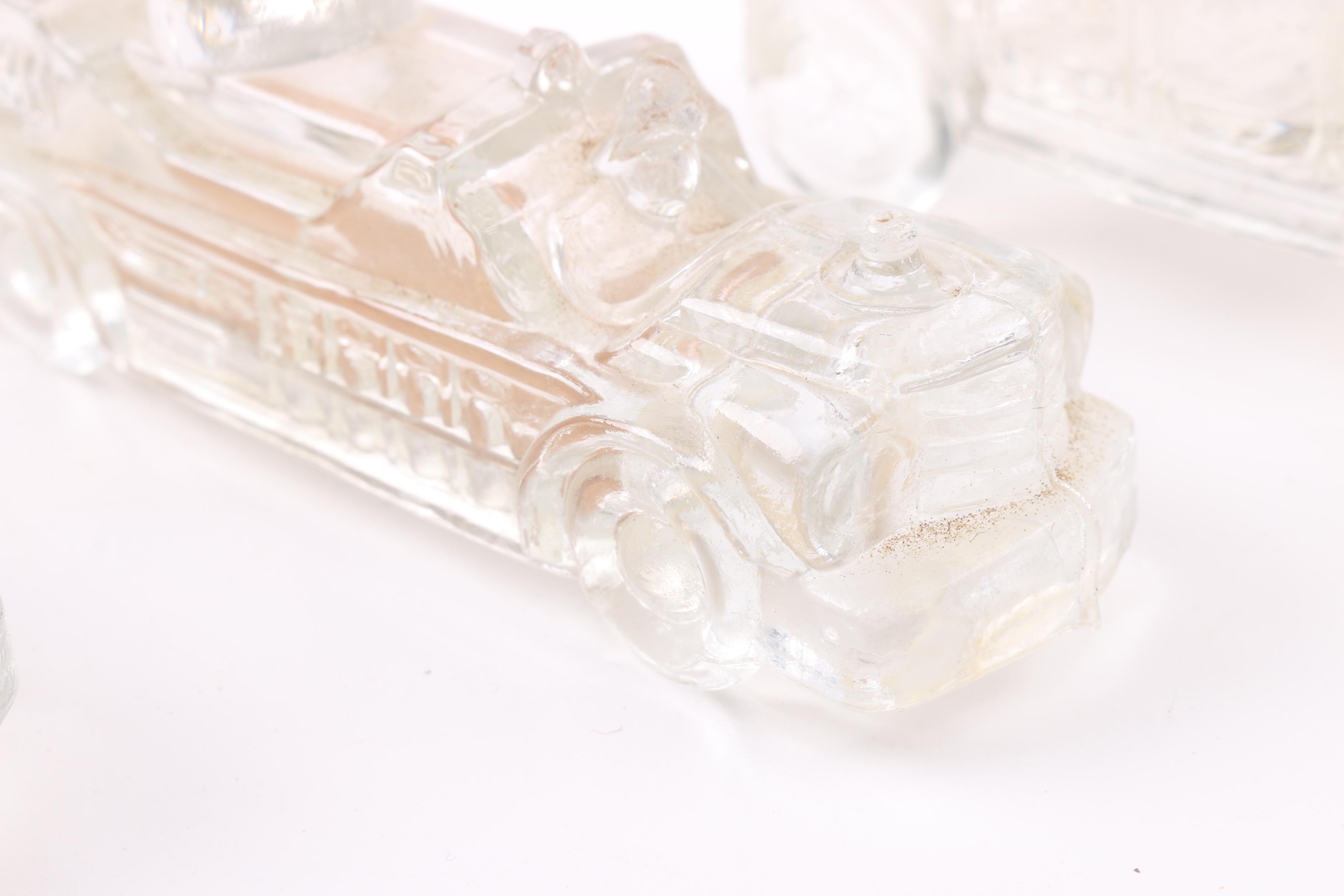 Vintage Pressed Glass Car Candy Canisters Including Victory Glass Co