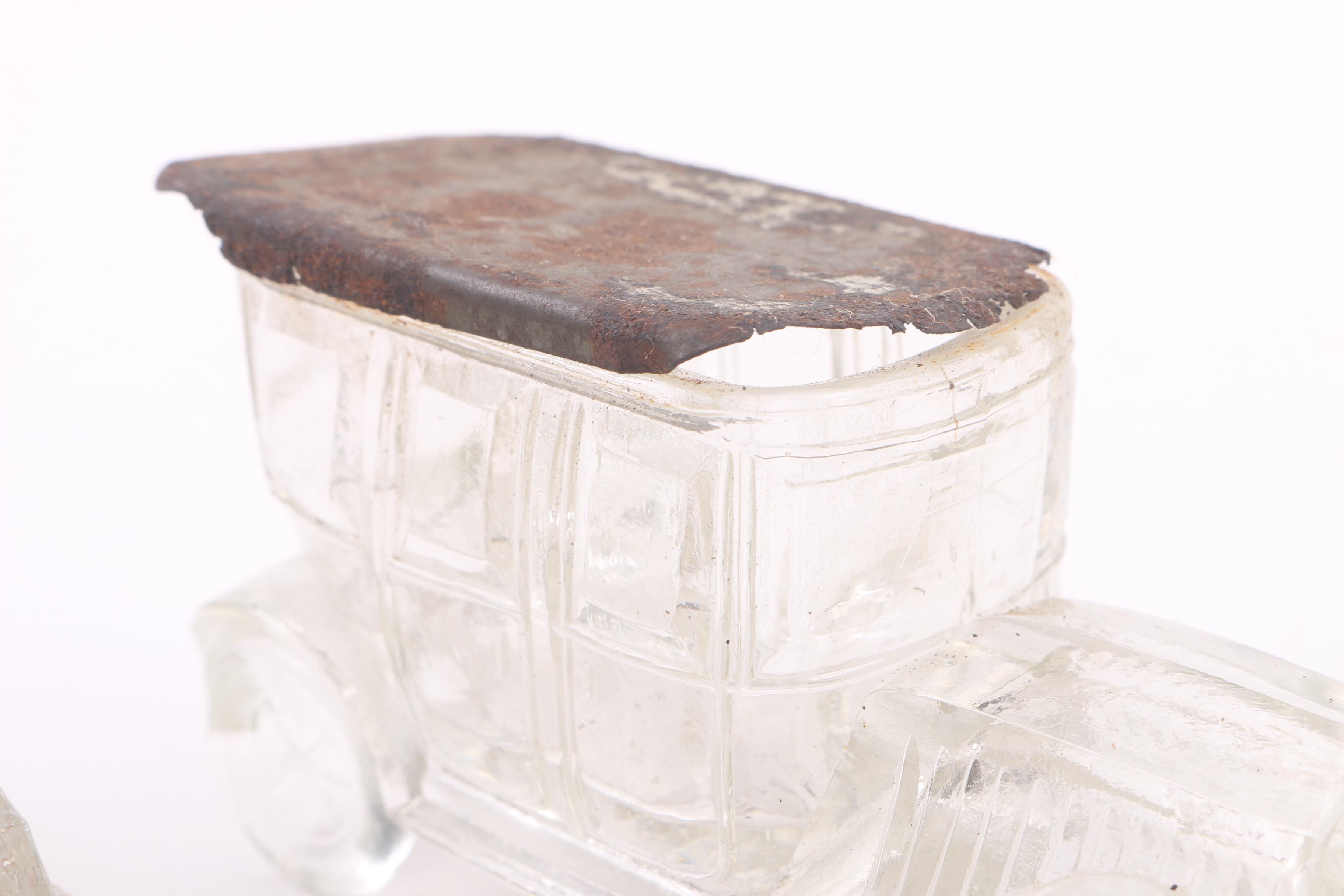 Vintage Pressed Glass Car Candy Canisters Including Victory Glass Co