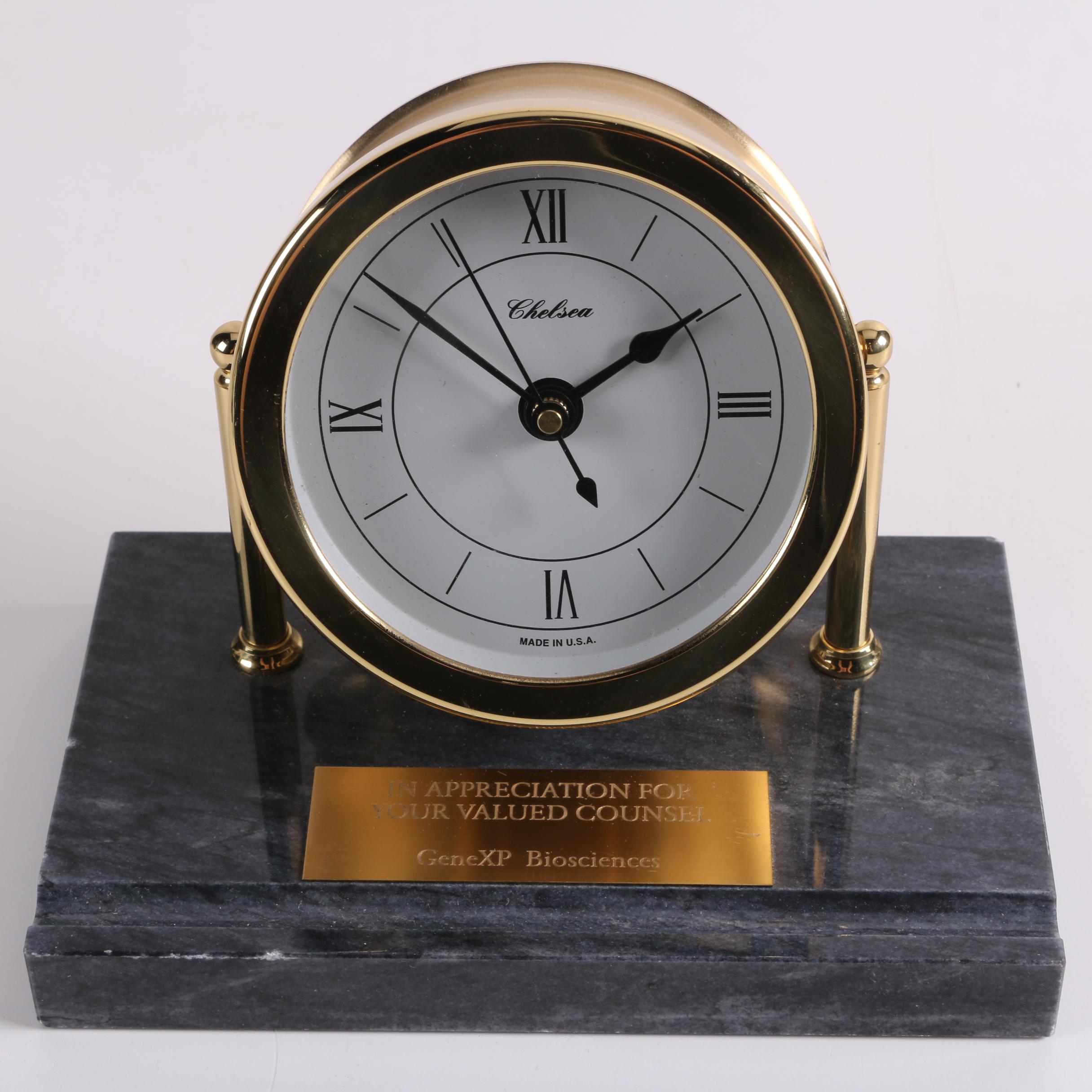 Chelsea Nautical Style Brass Desk Clock With Marble Base Ebth