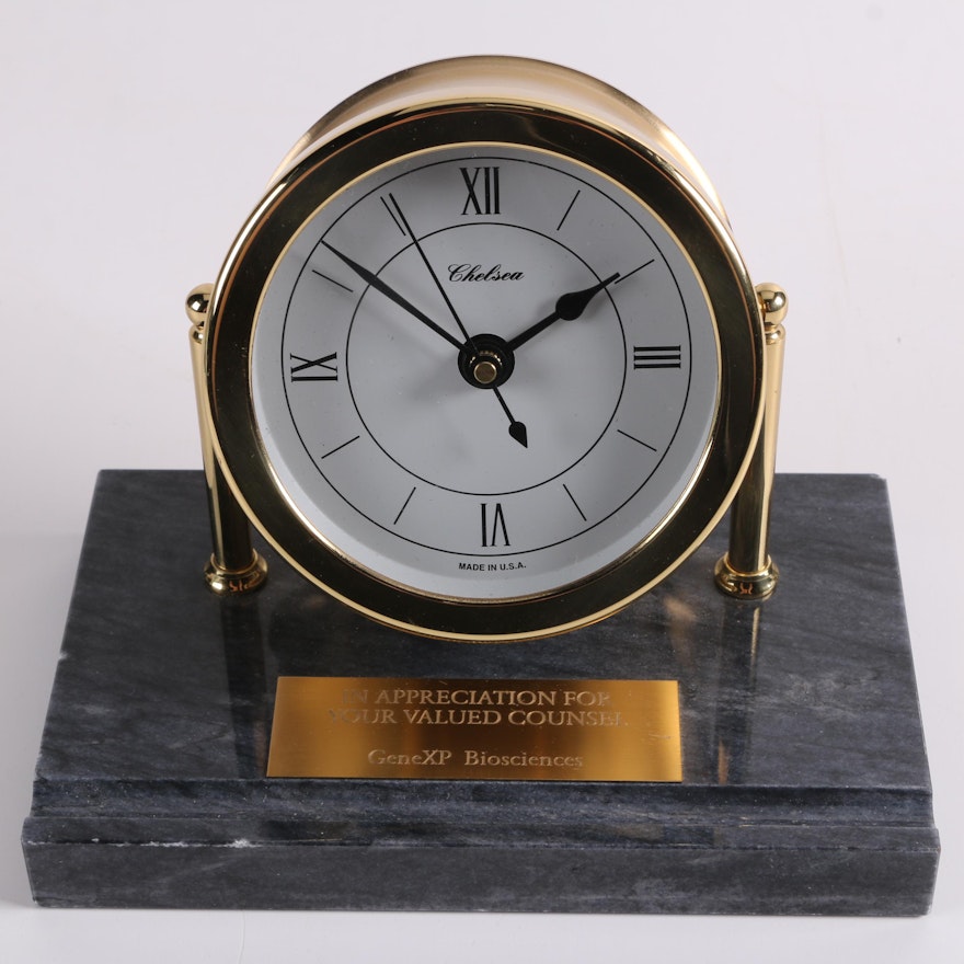 Chelsea Nautical Style Brass Desk Clock With Marble Base Ebth