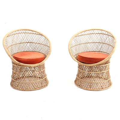 Two Mid Century Rattan Accent Chairs Two Mid Century Rattan Accent Chairs