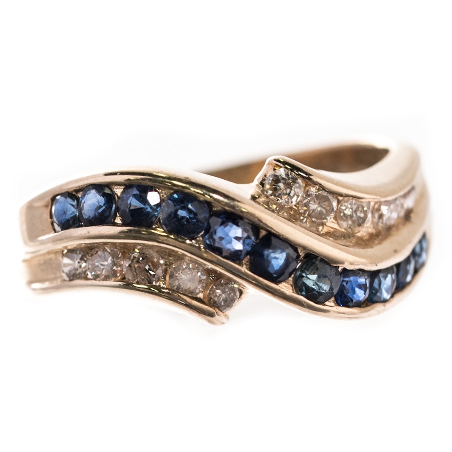 14K Yellow Gold, 1.00 CTW Sapphire, and Diamond Channel Set Ring