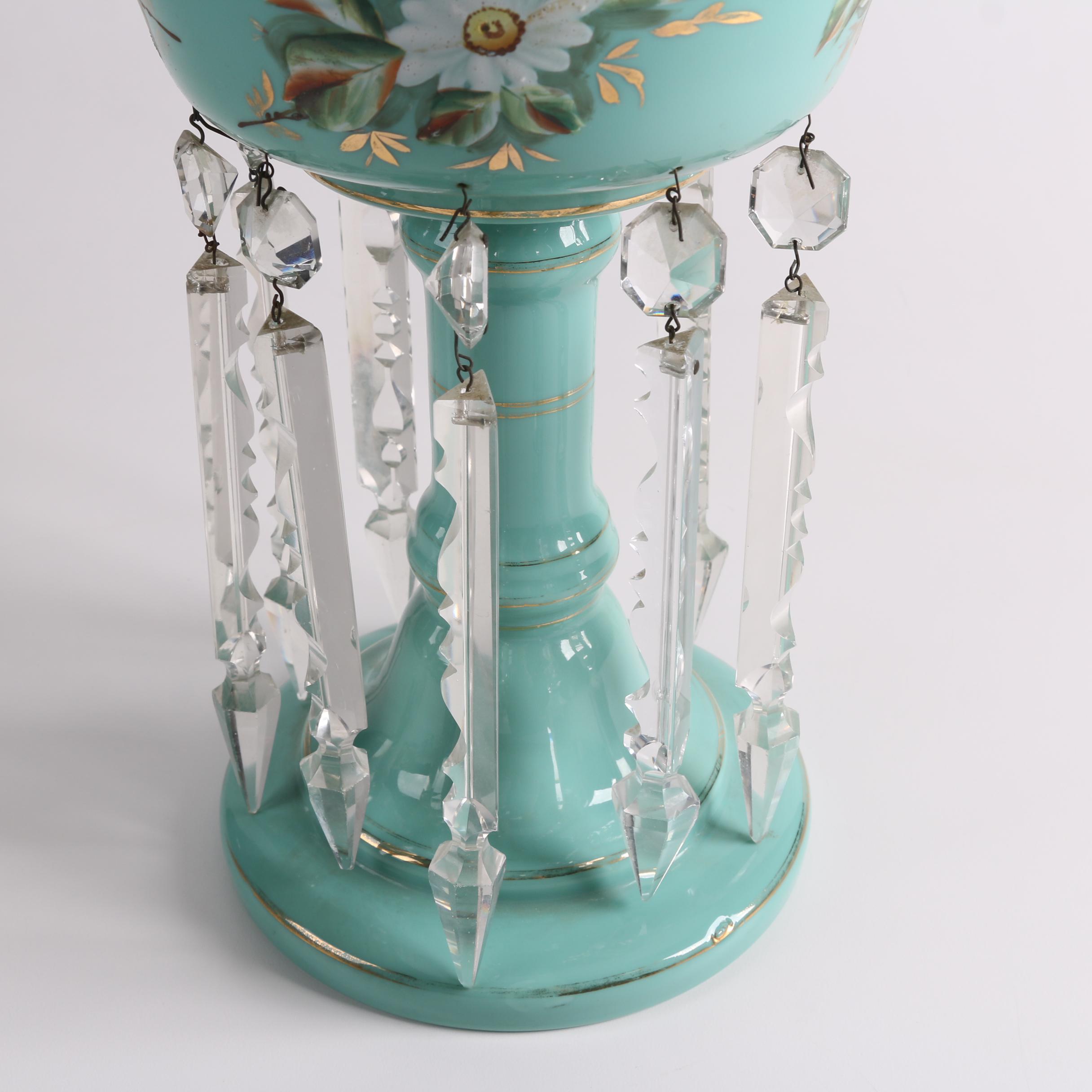 Antique Victorian Opaline Mantle Lusters with Prisms EBTH