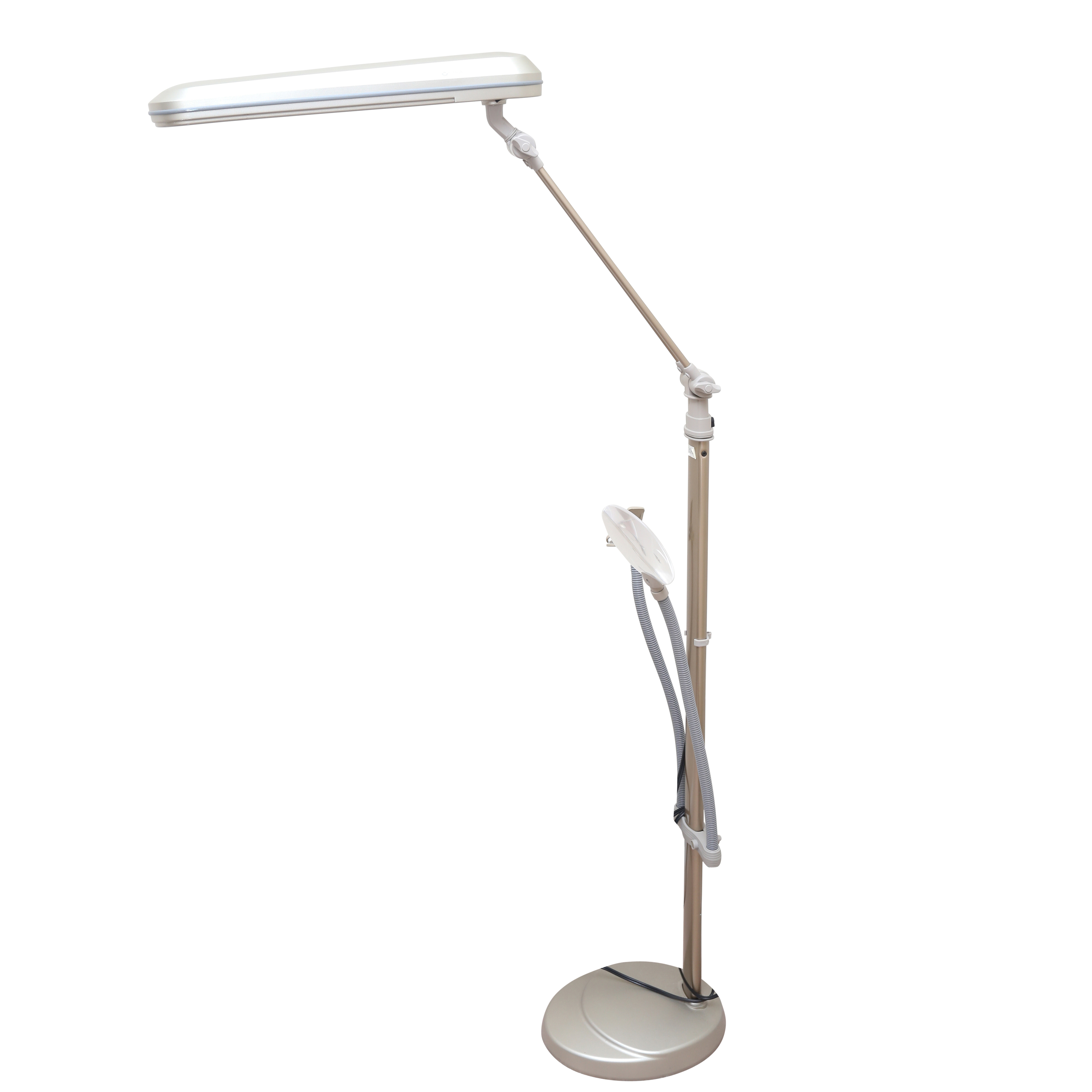 Ottlite Floor Lamp With Magnifying Glass And Clip On Flexible Arms