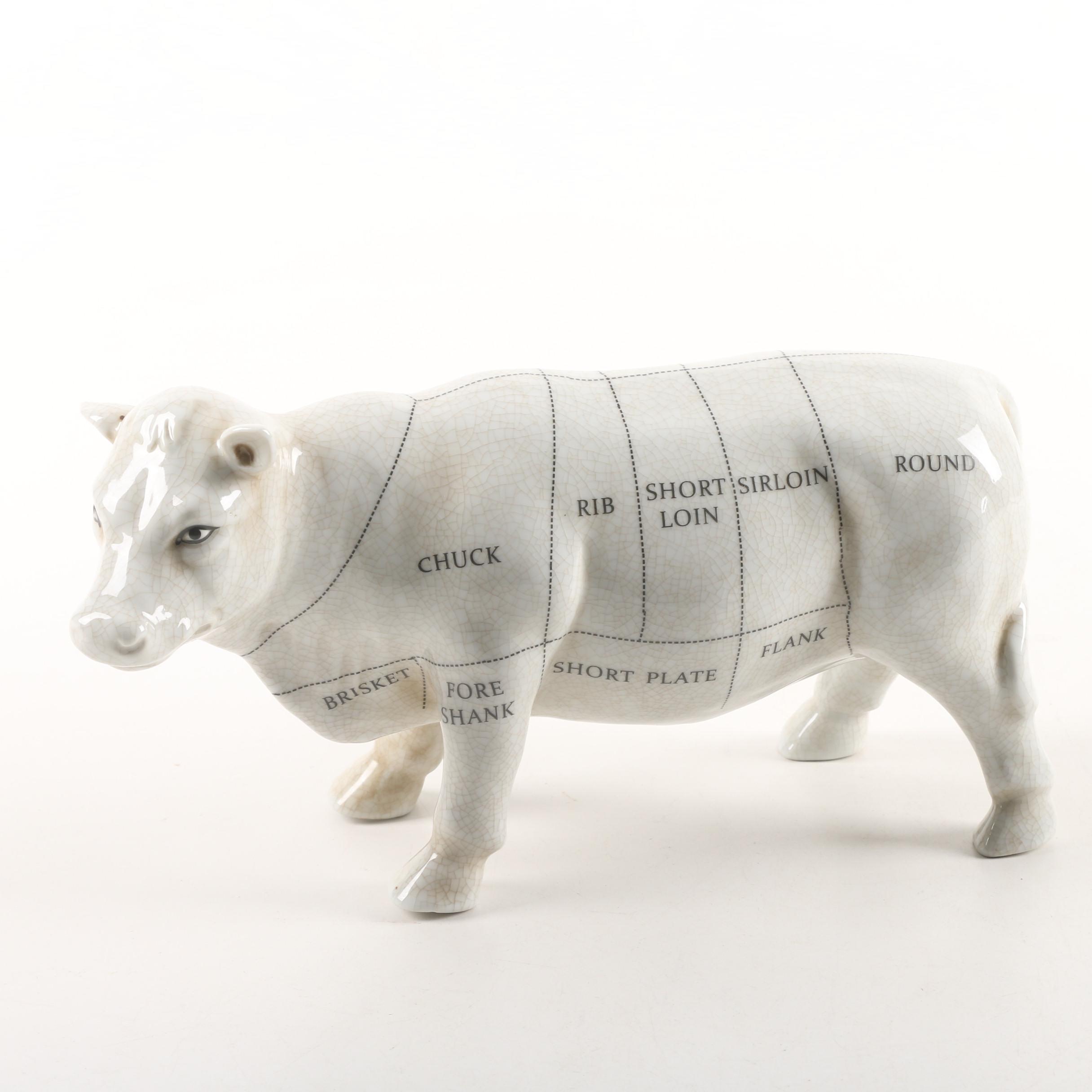 Ceramic Standing Beef Cut Chart Figurine Gloss Finish White