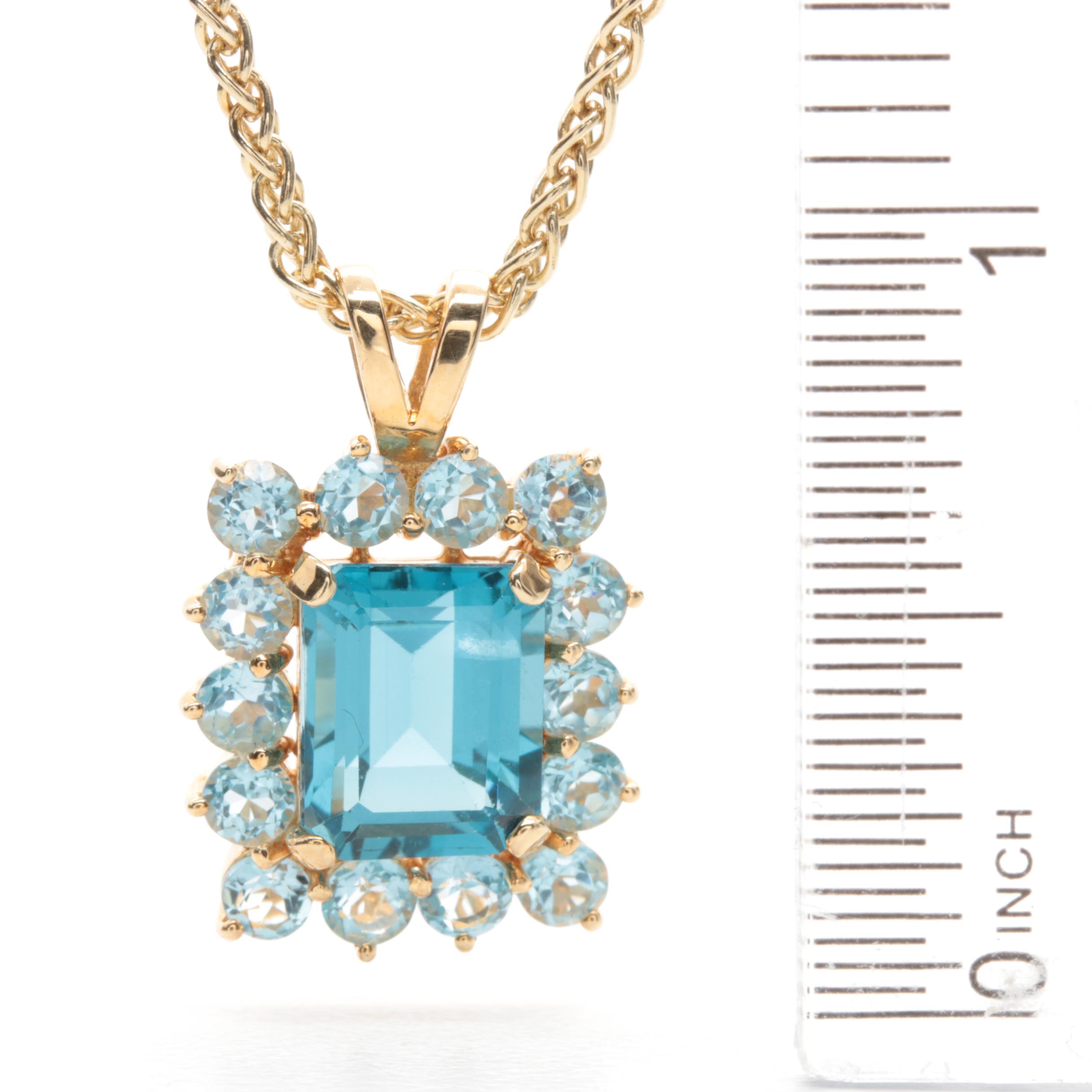 14K Yellow Gold Blue Topaz Pendant Necklace | EBTH