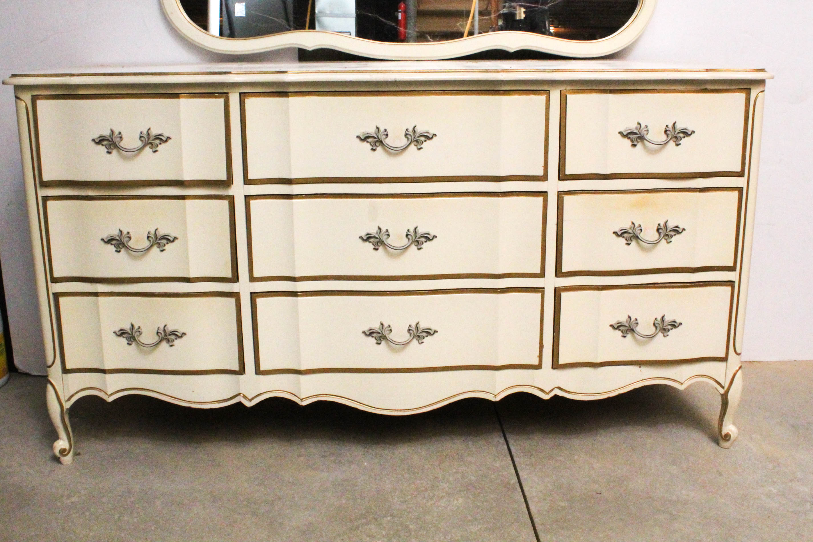 Vintage Dixie French Provincial Style Wooden Dresser with Wall Mirror