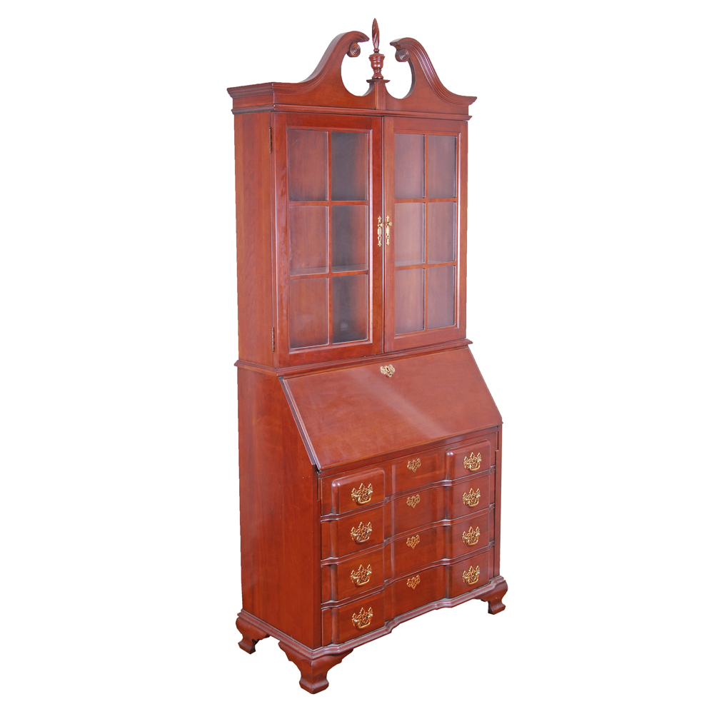 Colonial Style Secretary With Curio Hutch By Jasper Cabinet Ebth