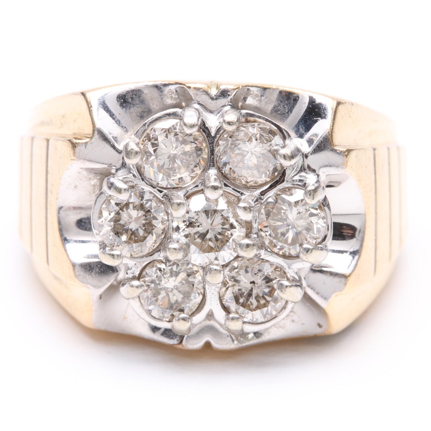 14K Yellow Gold 1.68 CTW Diamond Ring with White Gold Accents