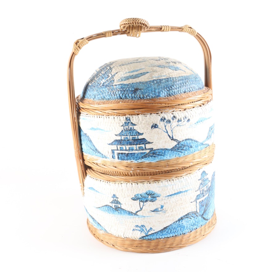 Chinese Style Hand-Painted Gesso over Bamboo Wedding Basket