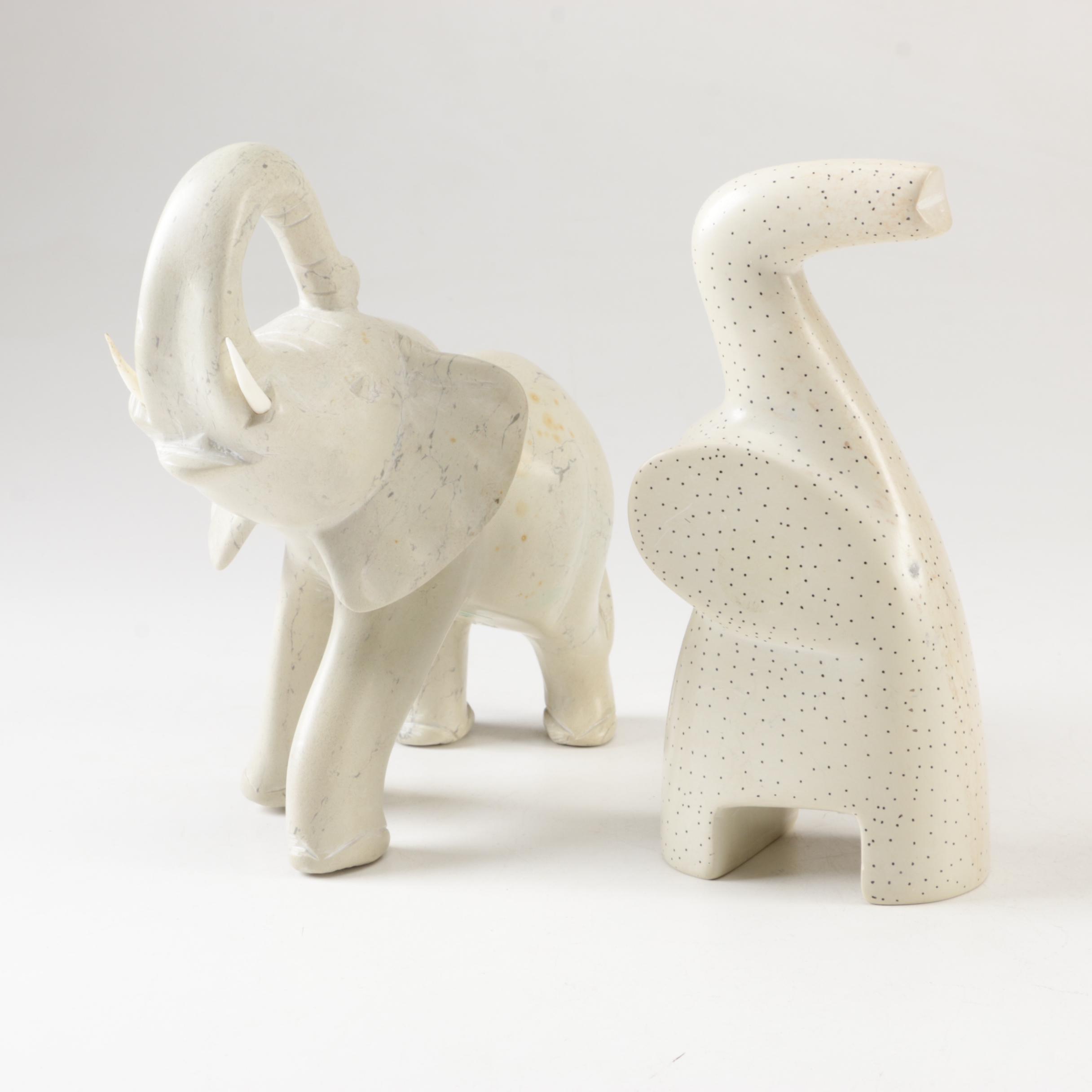 Hand Carved Kenyan Stone Elephant Figurines EBTH