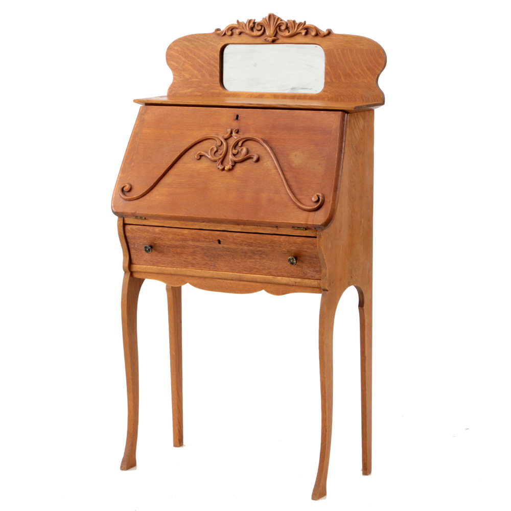 Vintage Oak Secretary Desk With Mirror Ebth